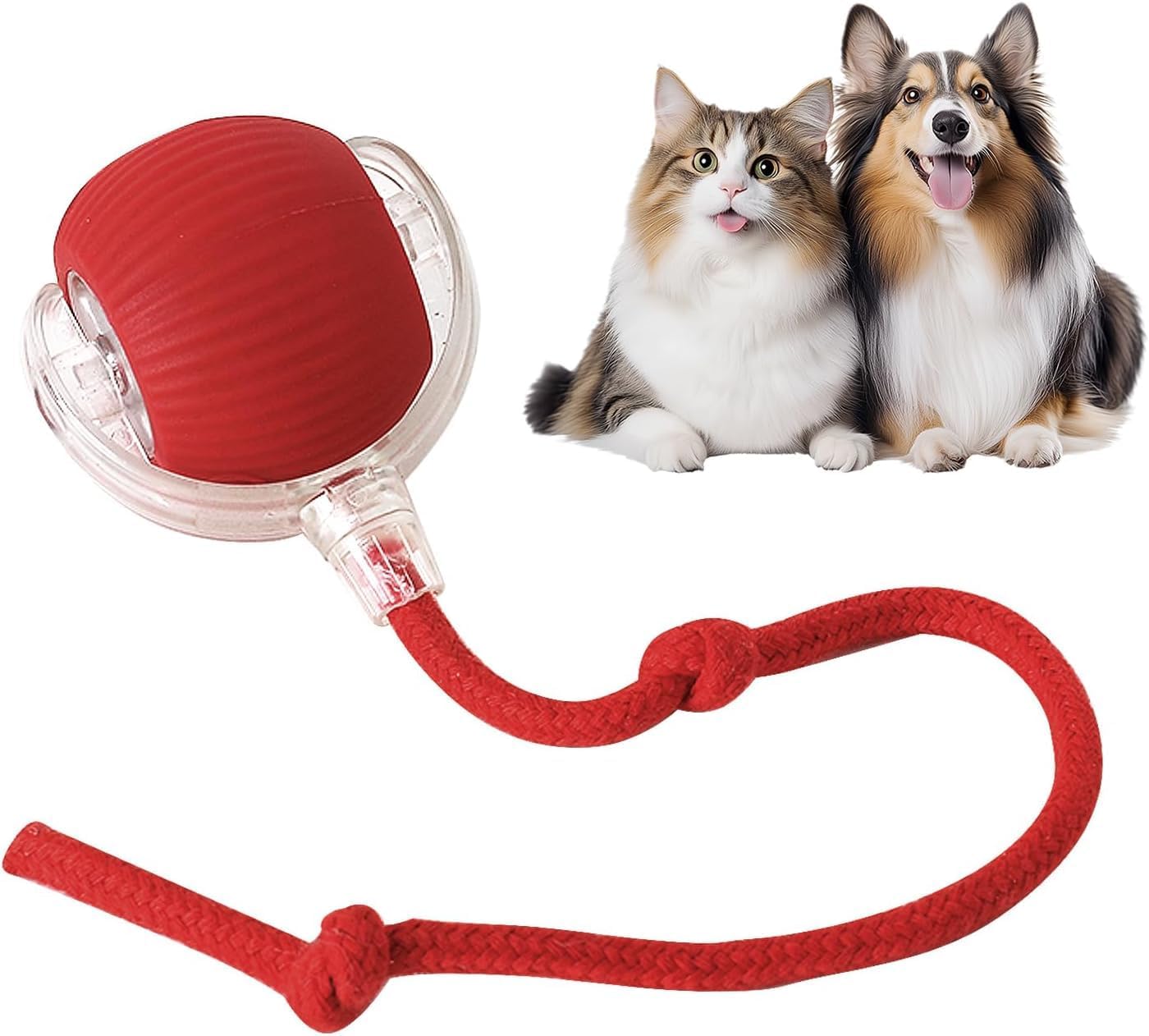 ESCUCHA Interactive Cat Ball Toy with Rope Tail, Smart Rolling Ball for Indoor Cats and Dogs (Multicolor)