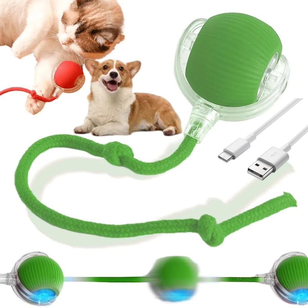 Koujut Peppy Pet Interactive Rolling Ball For Dogs & Cats - Upgraded Electric Self-Moving Toys (Green)