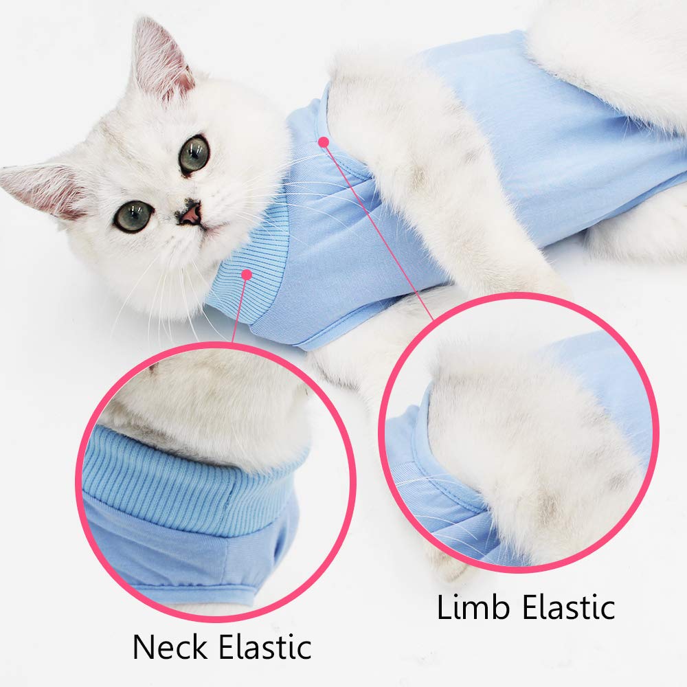 Ouuonno Cat Wound Surgery Recovery Suit For Abdominal Wounds Or Skin Diseases, After Surgery Wear, Pajama Suit, E-Collar Alternative For Cats (S, Blue)