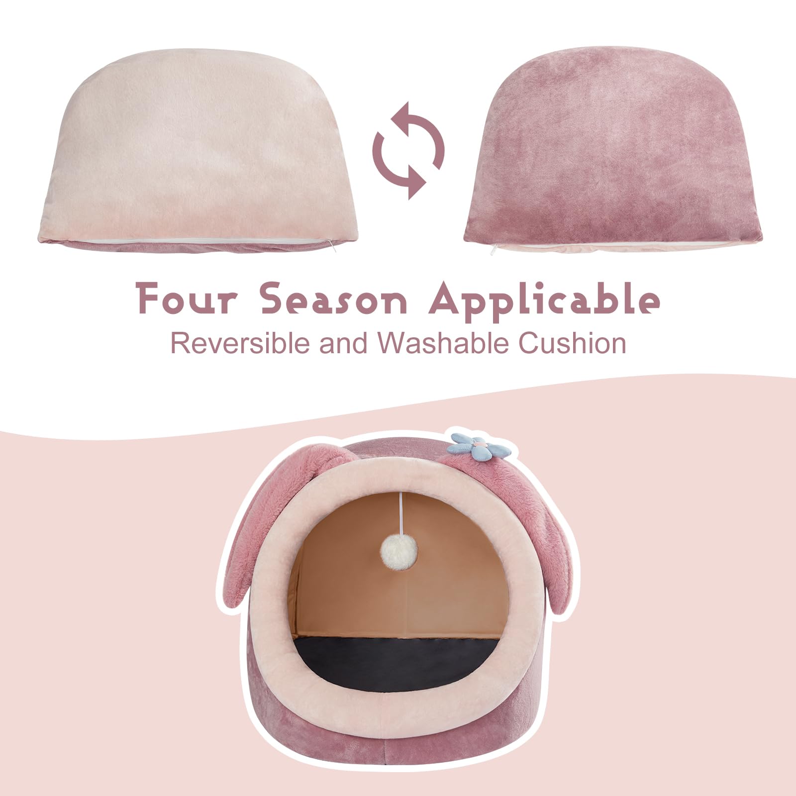 Jiupety Cute Cat Bed For Indoor Cats, Warm Soft Cave Fit For Many Cats And Puppy, Pink Rabbit, L