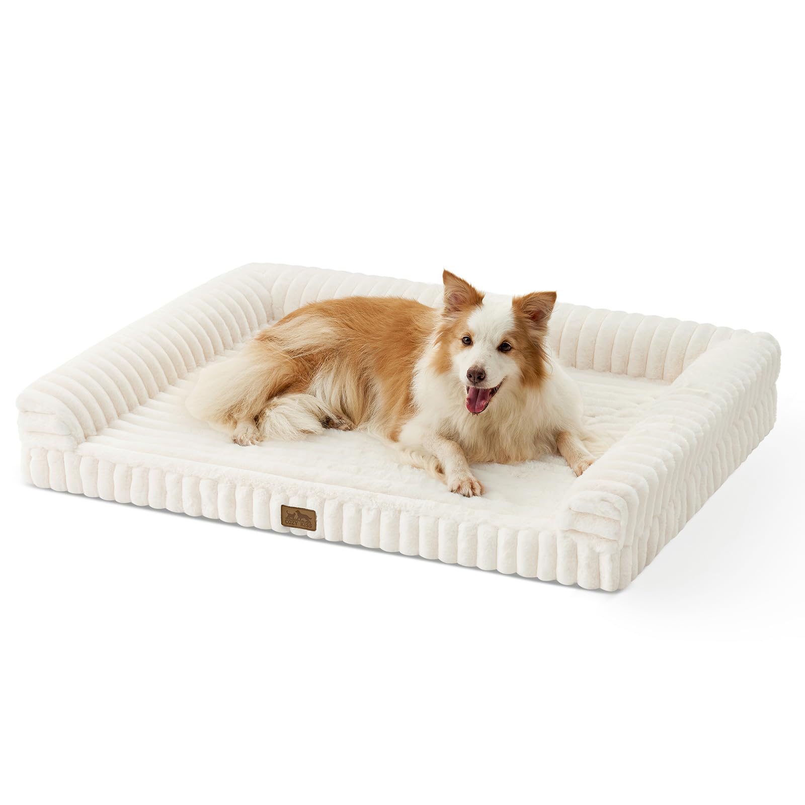 COZY KISS Cute Dog Bed for Large Dogs, Faux Rabbit Fur Orthopedic Foam Dog Bed with Sides, Removable Washable Cover & Waterproof