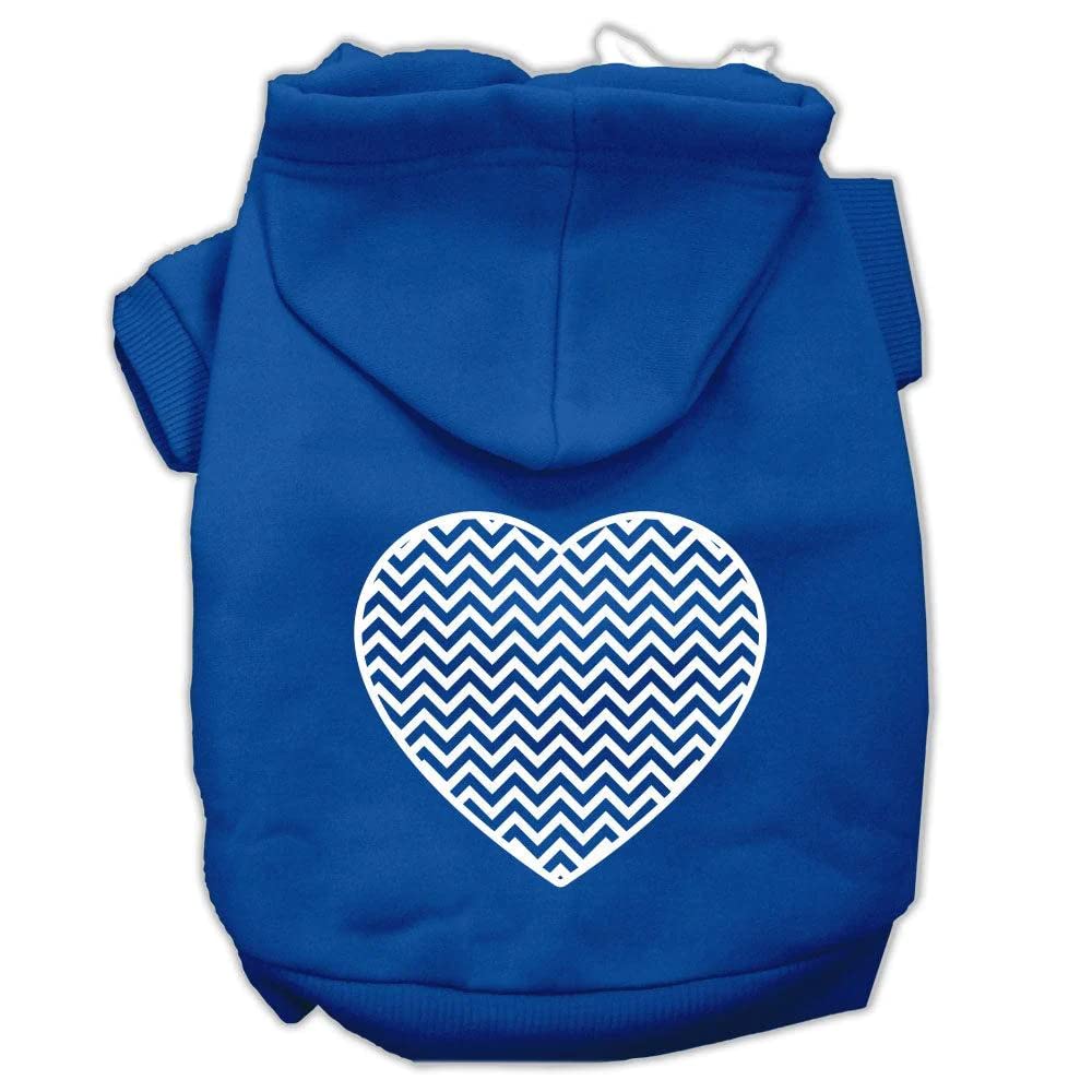 Pet Dog & Cat Hoodie Screen Printed, 'Chevron Heart' Blue Lg (10-14 Lbs.)