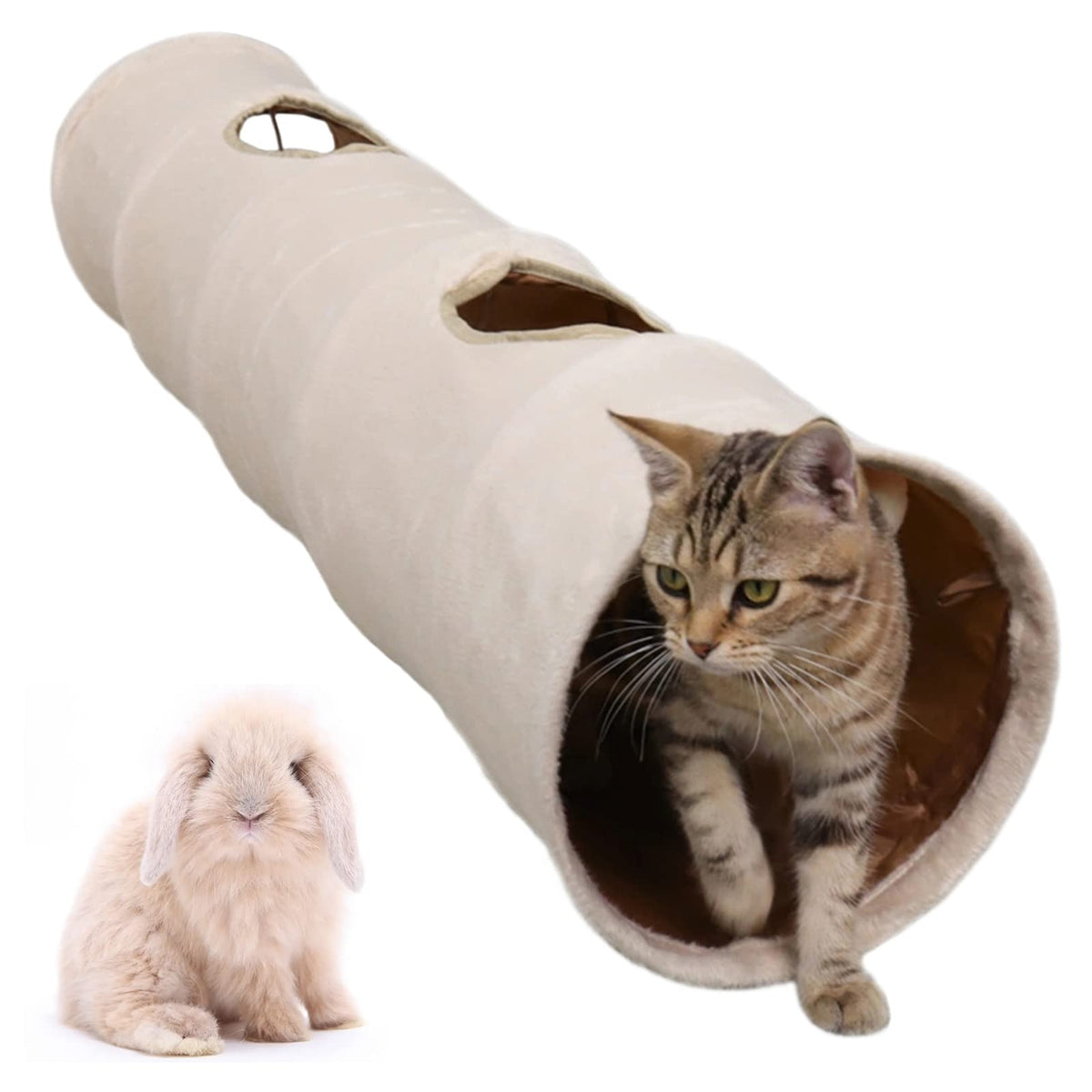 Leerking Non Crinkle Cat Tubes And Tunnels Bunny Interactive Toys 47'' X 10'' For Rabbits Puppy Kitten 2 Windows