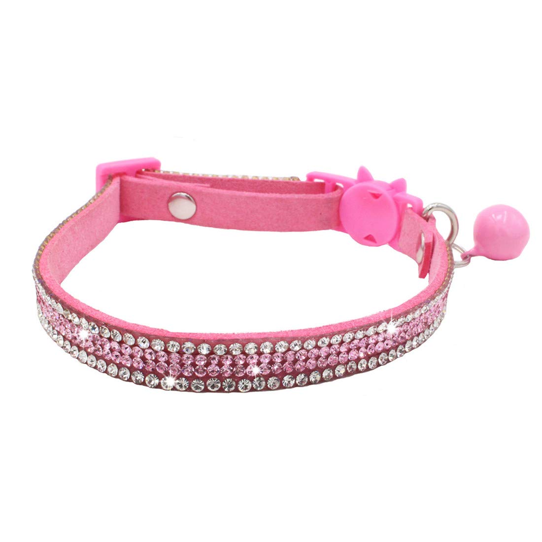 Thain Basic Adjustable Cat Collar Bling Diamond Breakaway With Bell For Kitten Girl Boy (Pink)