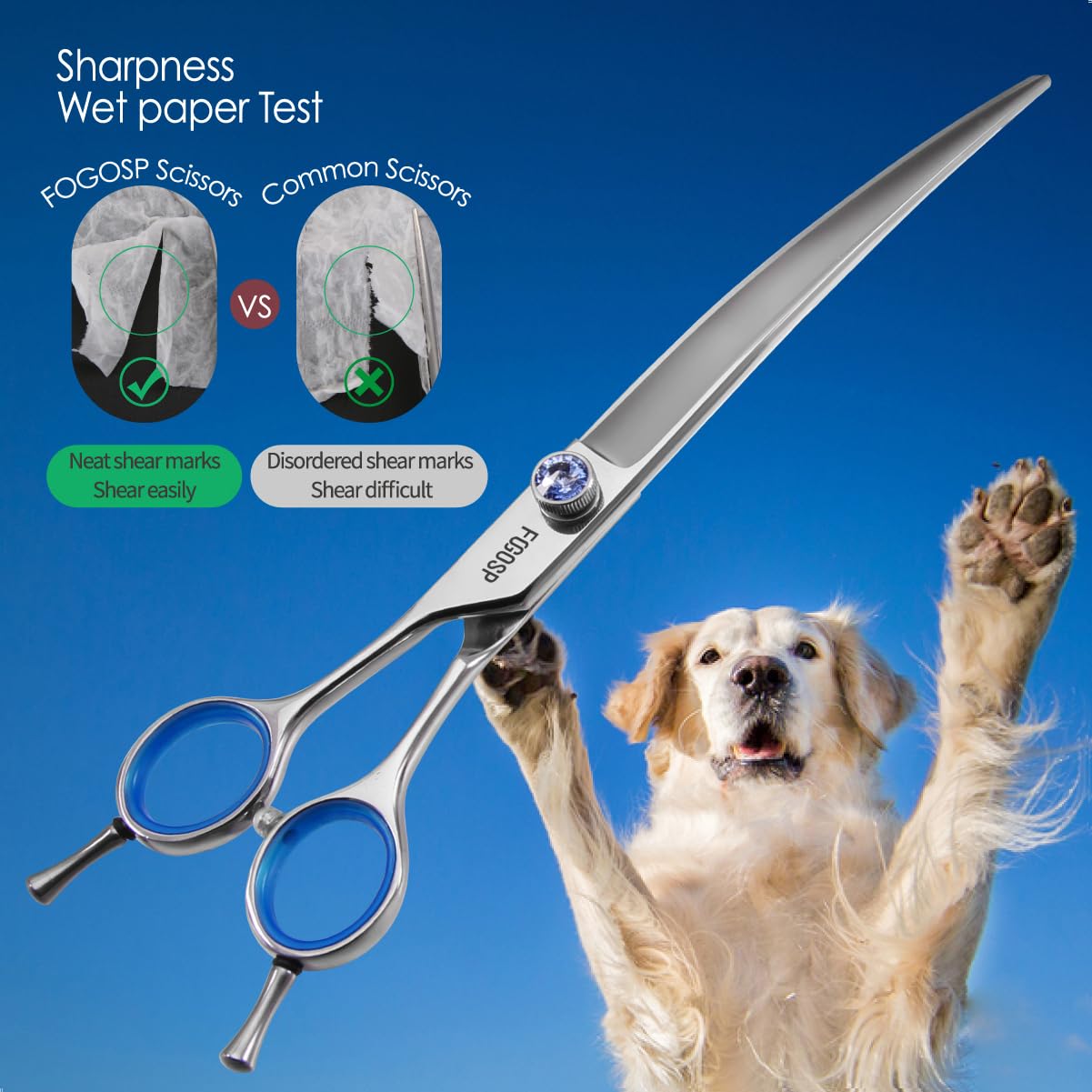 Left Handed Curved Scissors For Dog Grooming 7' Downward Professional Curved Shears Dog Grooming For Poodle Pet Cat Face Japan
