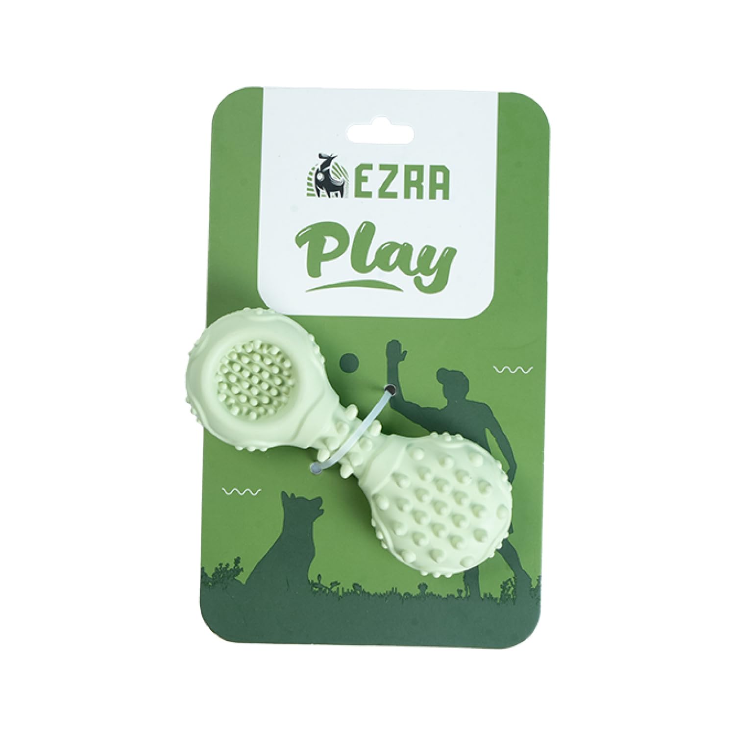 Ezra Play Rubber Spiky Dumbbell Dog Chew Toy  Green | Durable NonToxic Rubber, Textured For Dental Health | Interactive Fetch 