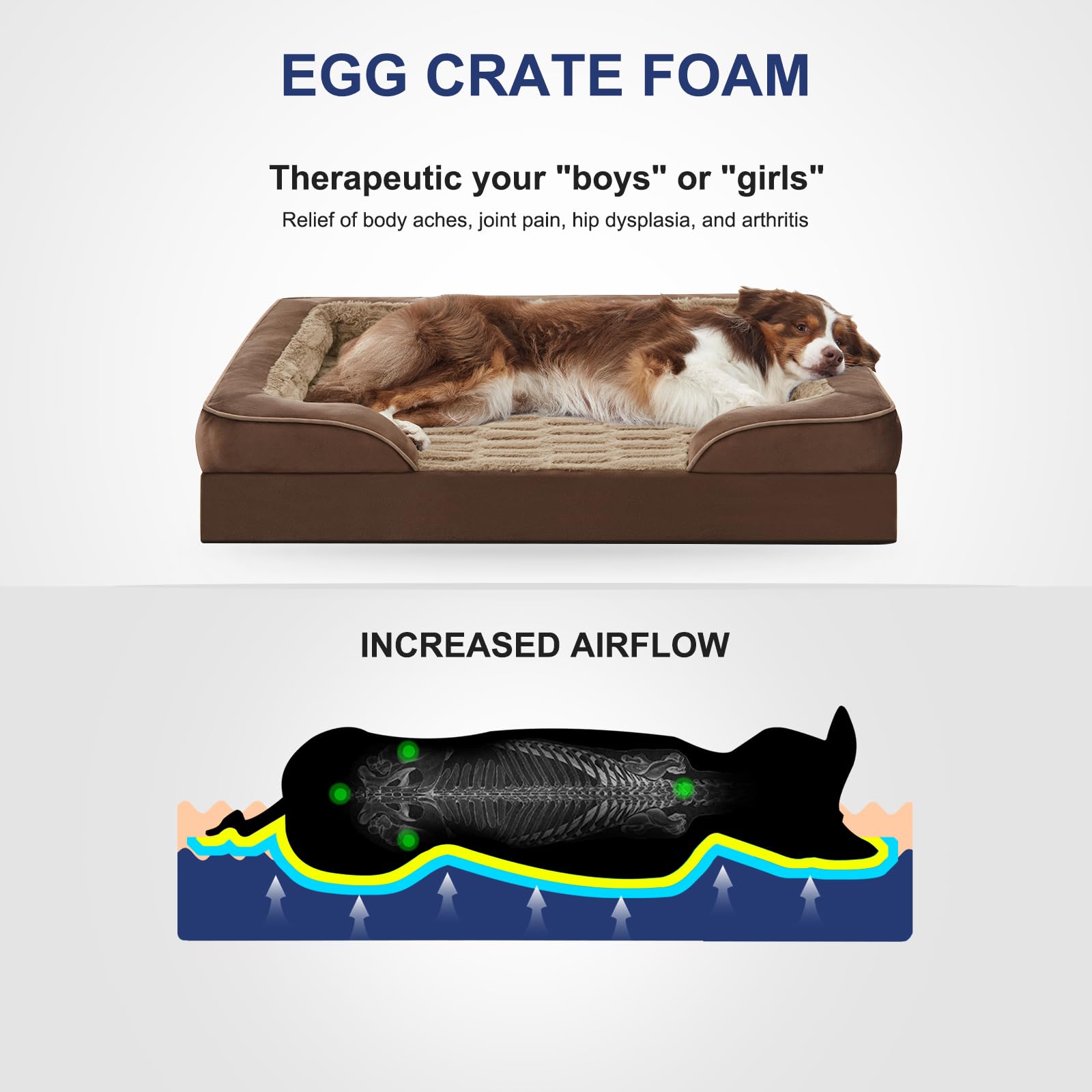 FURTIME Orthopedic Dog Bed - XL Washable Foam Couch Bed, 42''x32'', Brown, Waterproof with Nonskid Bottom