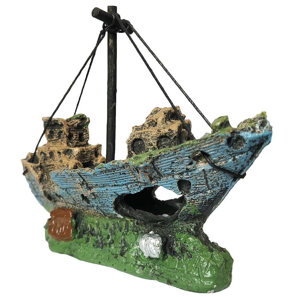 Slocme Aquarium Resin Boat Ornament - Fish Tank Shipwreck Decorations Sunken Ship Ornament,Aquarium Ornament For Freshwater Saltwater Tanks