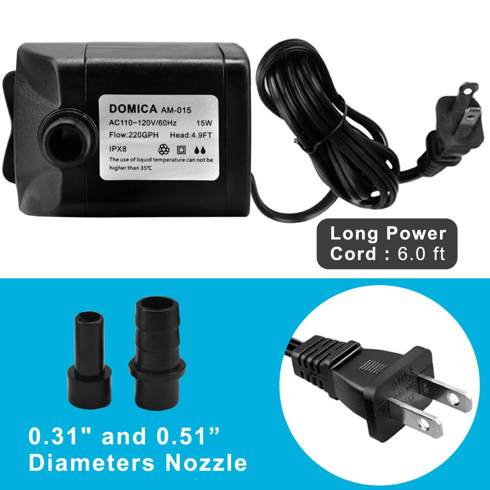 DOMICA 220 GPH Ultra Quiet Fountain Pump, Small Submersible Pump (15W 800L/H) for Pond, Water Feature, Aquariums, Hydroponics, I