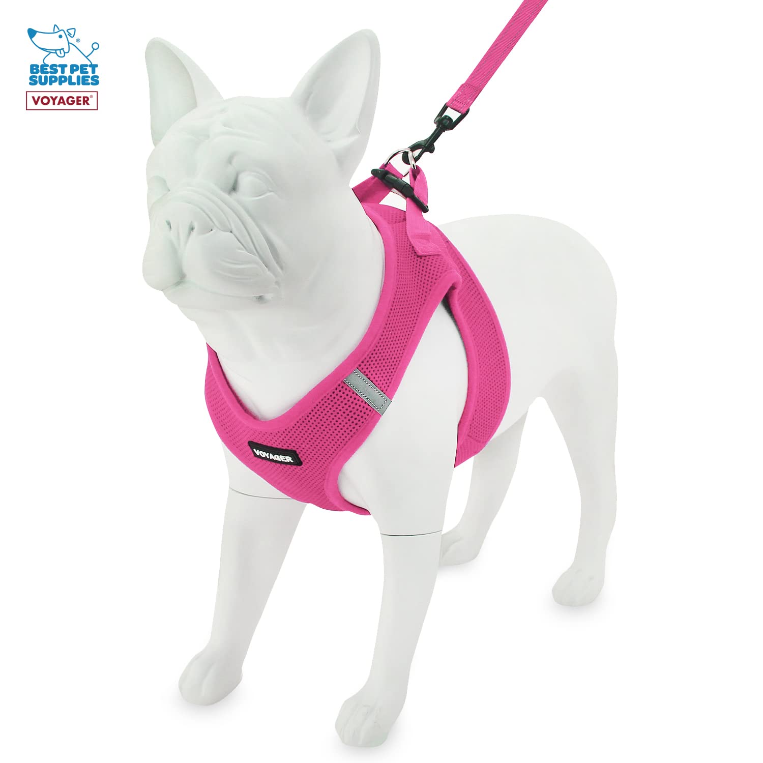 Voyager Step-In Air All Weather Mesh Harness And Reflective Dog 5 Ft Leash Combo With Neoprene Handle, For Small, Medium And Large Breed Puppies By Best Pet Supplies - Leash Harness (Fuchsia), Xxs