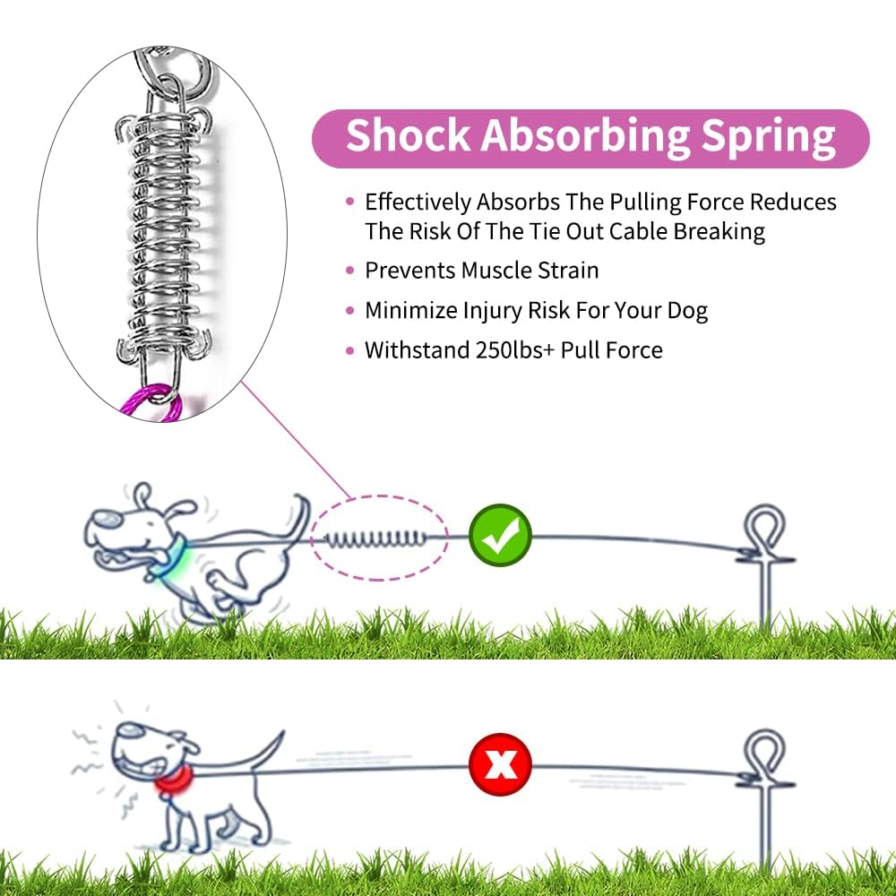 Mi Metty Tie Out Cable For Dog,50Ft Dog Leads With Swivel Hook And Shock Spring,Heavy Duty Tie Out Cable For Large Dogs Up To 12