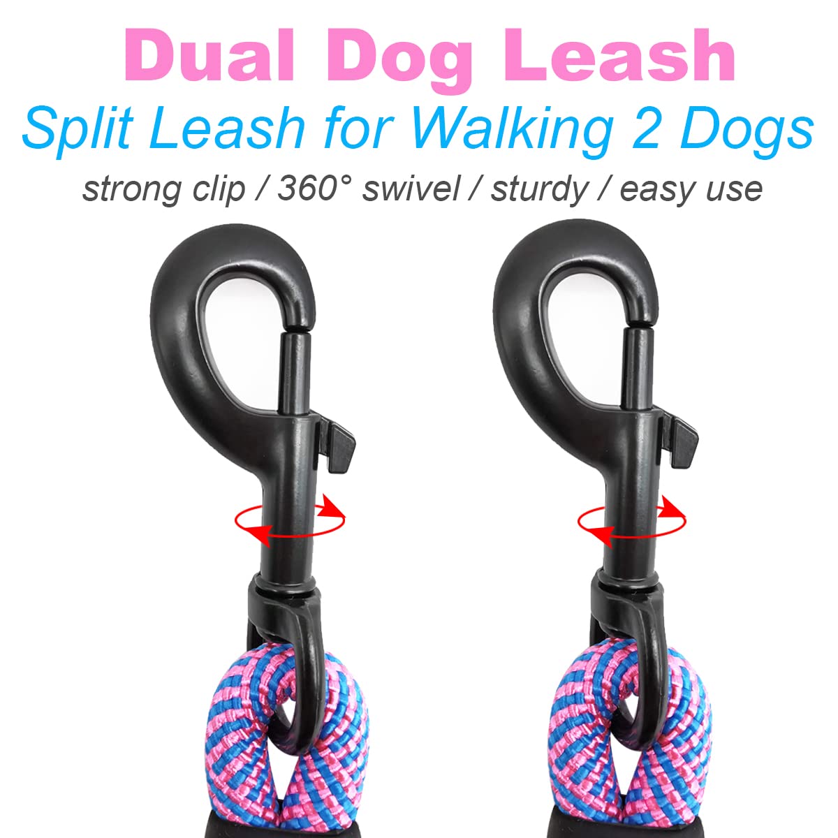 Mycicy Double Dog Leash Coupler, Tandem Leash For Two Dogs, No Tangle 360° Swivel Rotation Dual Strong Lead, For Large Medium Small Puppy Dogs (33Inch)