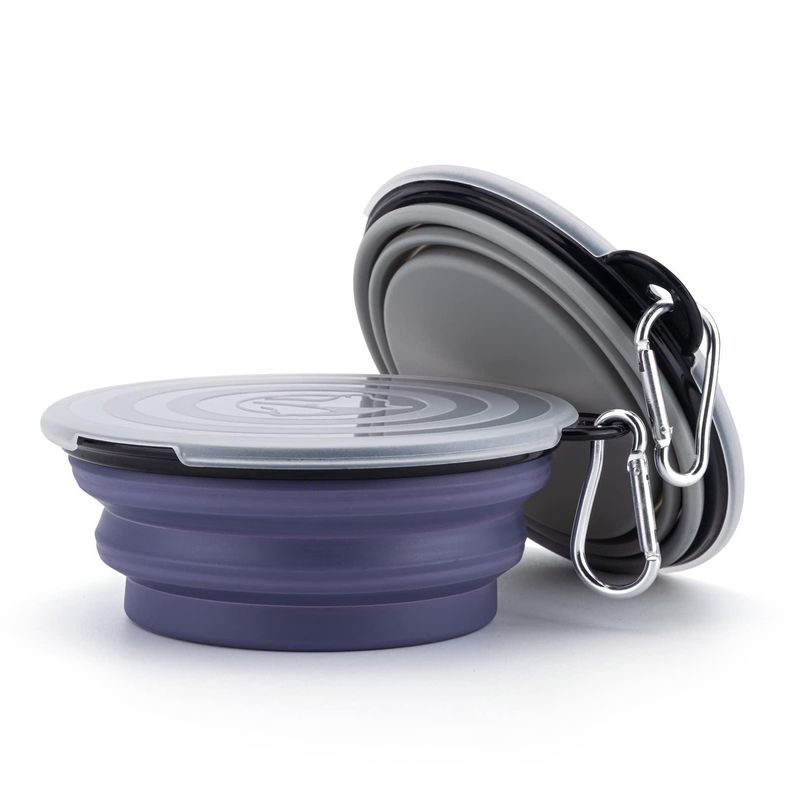 Slson Dog Bowls Pet Collapsible Bowl With Cover Lids,2 Pack Dog Travel Bowls Portable Foldable Cat Water Dish Bowl For Pets Walking Parking Camping (Taro Purple And Concrete Gray, Small)