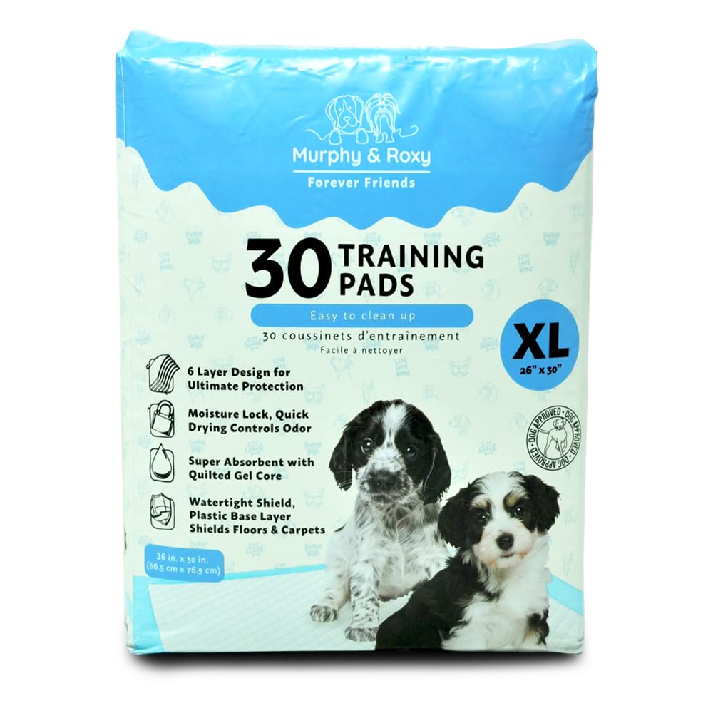 Murphy & Roxy Unscented Pet Training Pads 30 Pack XL - Super-Absorbent with Quilted Gel Core and Odor Control Technology 26 X 30