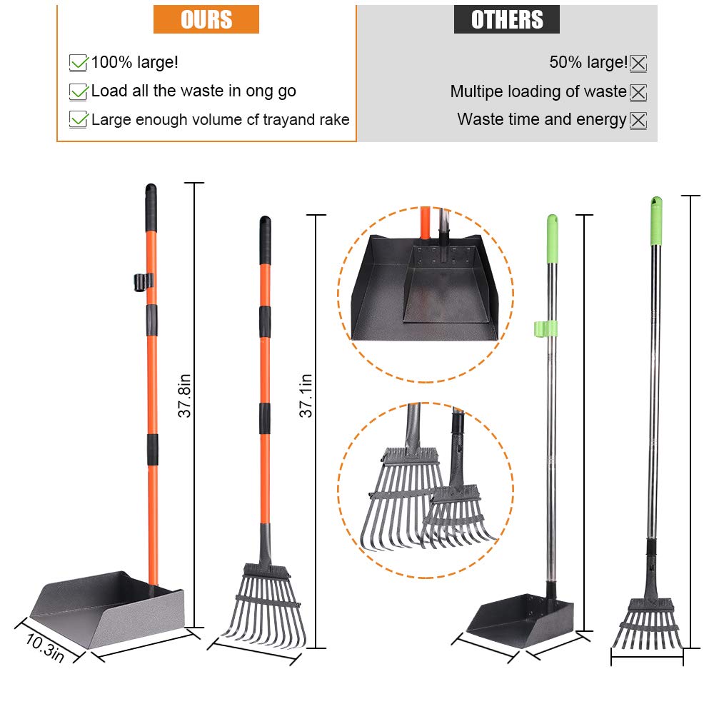 Tneltueb Extra Large Pooper Scooper, Pet Poop Tray And Rake With Adjustable Long Handle, Pet Waste Removal Heavy Duty Dog Pooper