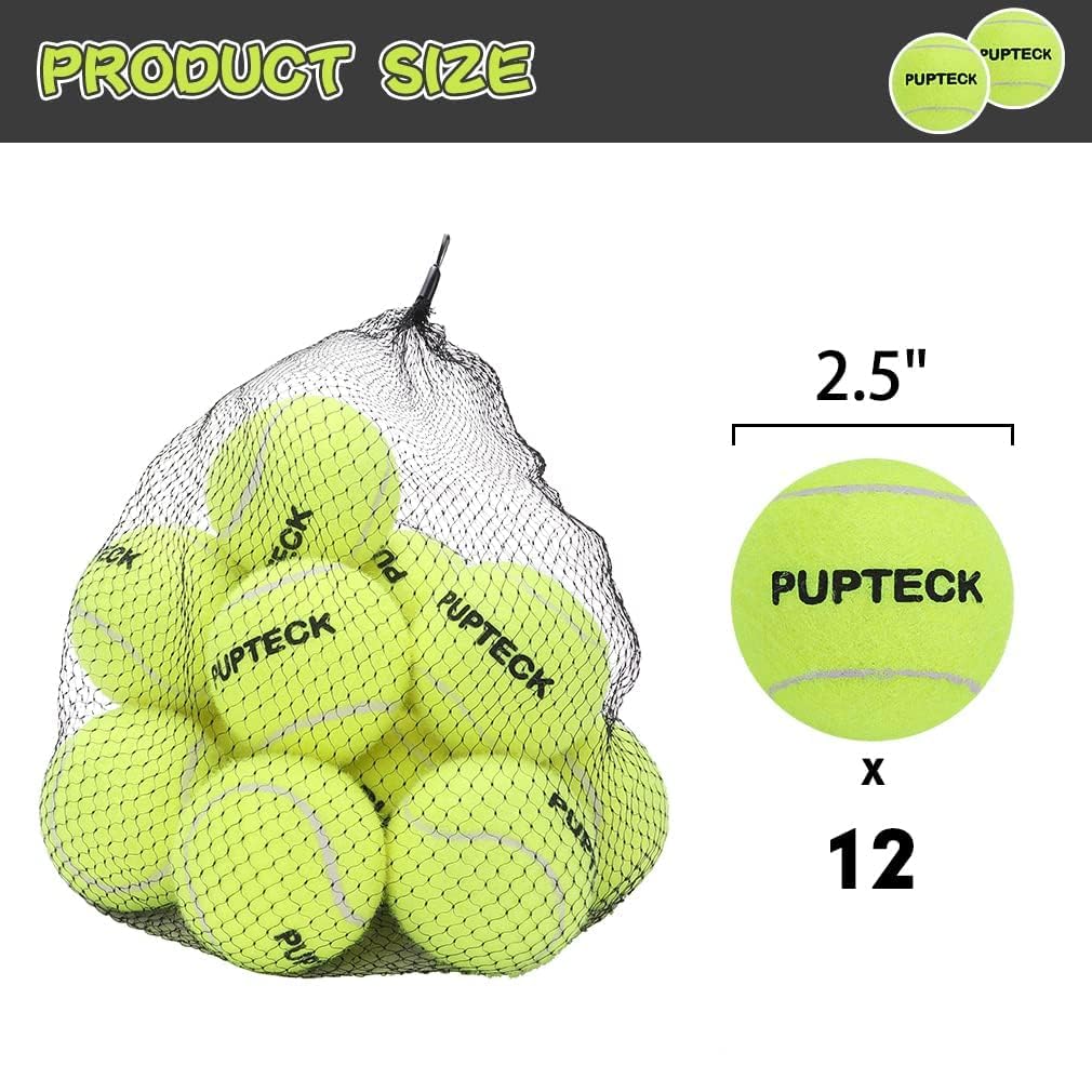 Pupteck Squeaky Tennis Balls For Dogs, 2.5' Training Bouncy Ball Toys 12 Packs For Dogs Playing, Exercise And Fetch