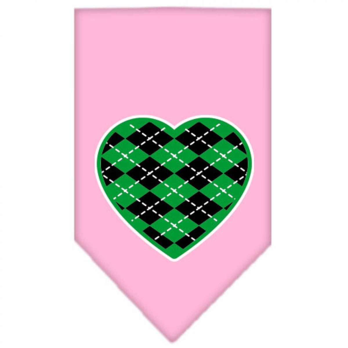 Pet and Dog Bandana Screen Printed, &quot;Green Argyle Heart&quot; Light Pink Small