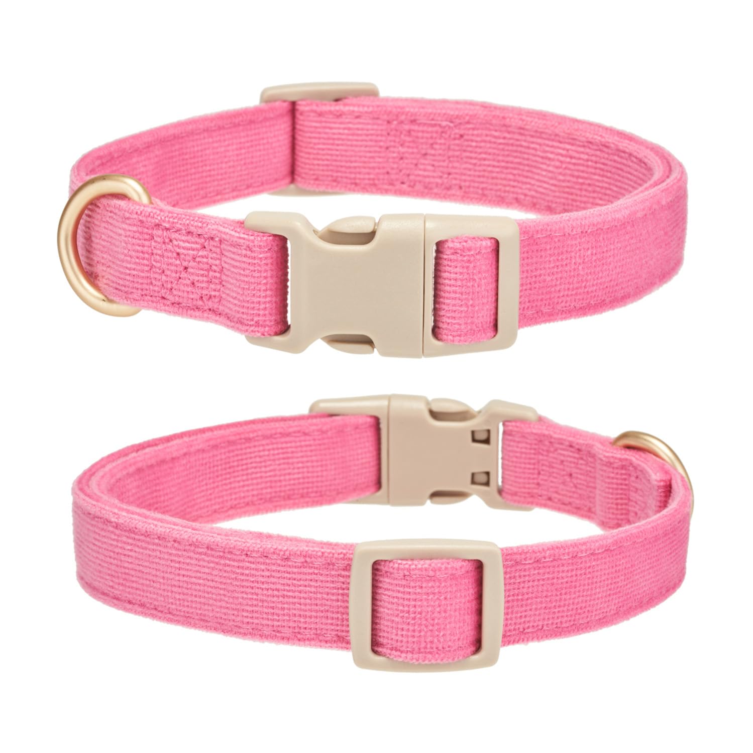 Yudote Soft Cotton Dog Collar Adjustable Corduroy Dog Collars For Small Medium Large Female Dogs(Hot Pink,Large)