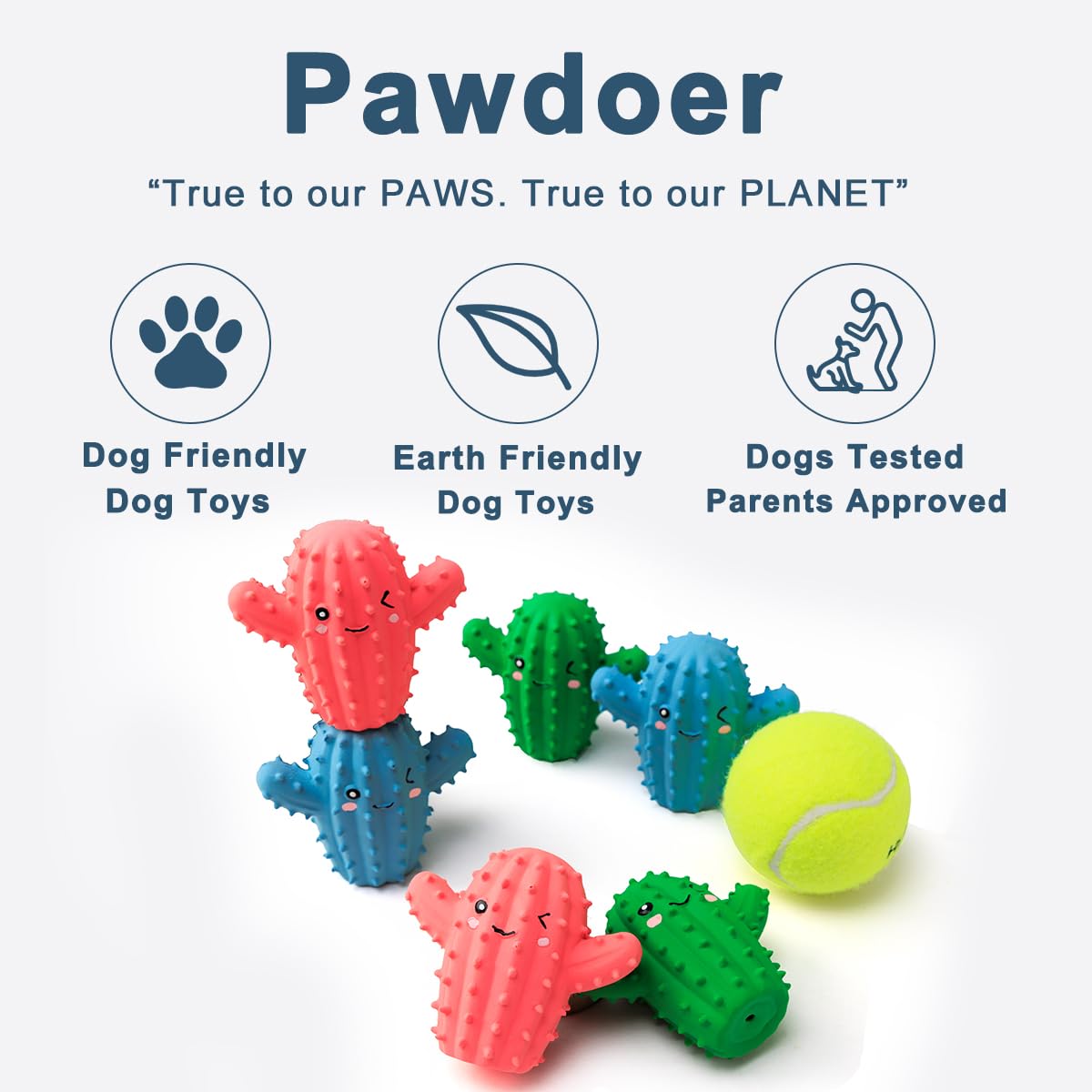 Pawdoer Squeaky Dog Toys, Soft Latex Squeaky Dog Ball For Small Dogs Puppies, Cute Bounce Squeak Cactus Pet Toys
