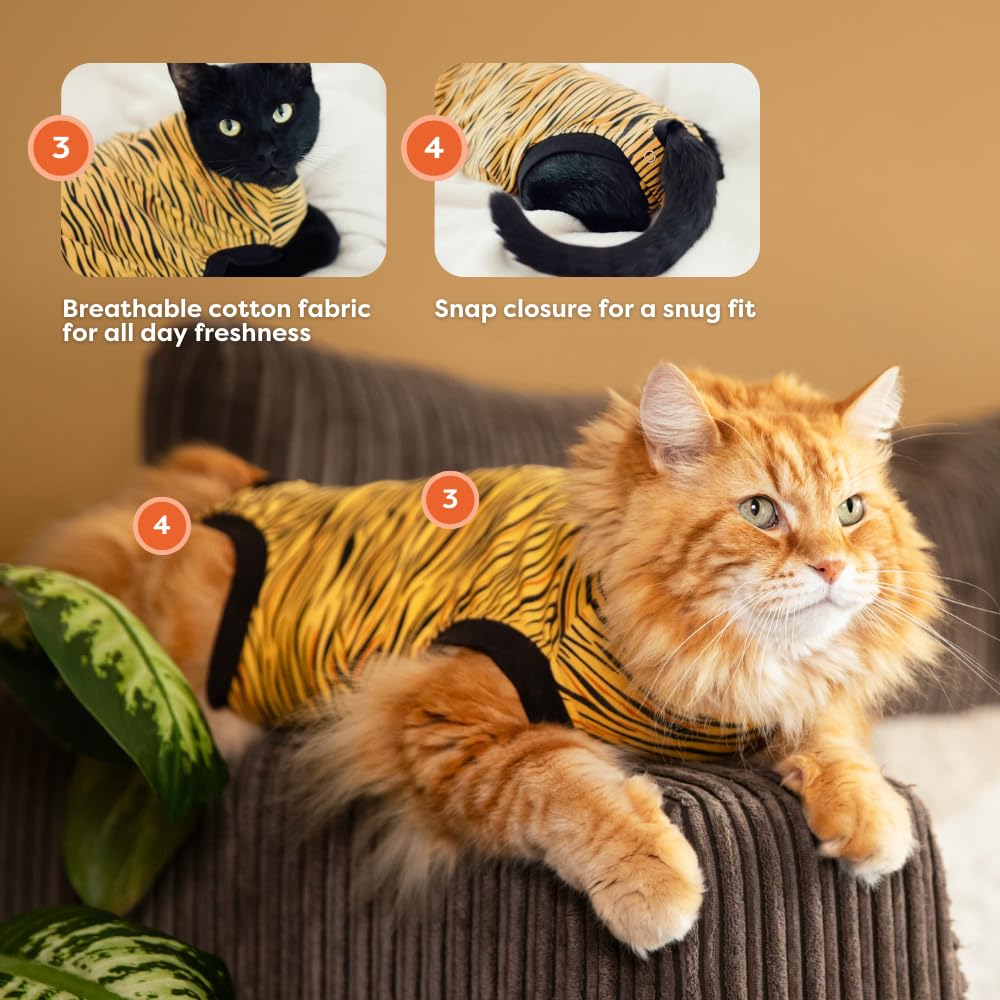 Suitical Cat Recovery Suit For Spay, Neuter, Suture, Incision, & Skin Conditions - Breathable Fabric With Back Opening - 3Xs, Ti