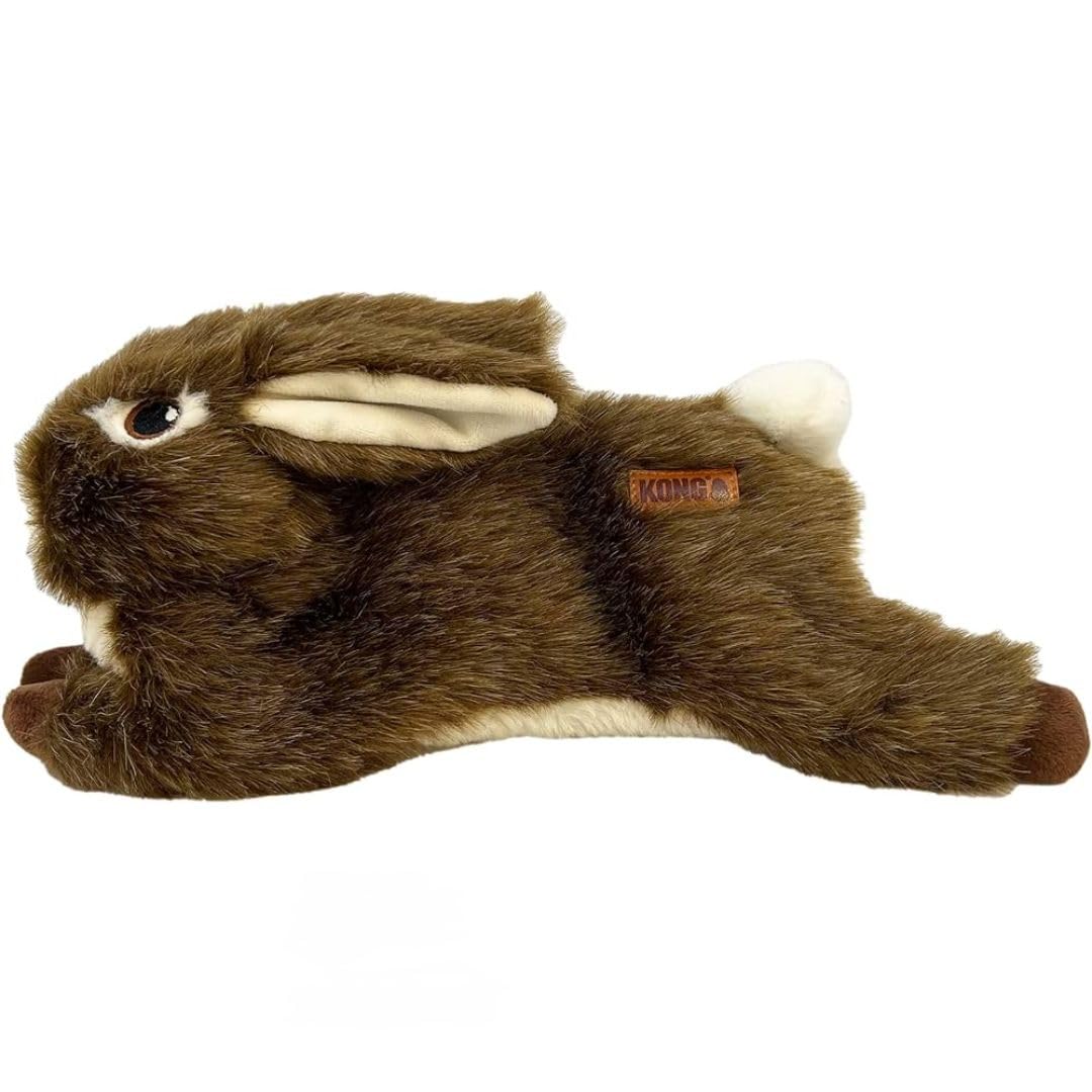 Kong Wild Low Stuffing Dog Toy - Rabbit - Durable Plush Toy With Squeaker - Minimal Stuffing For Less Mess - Soft Chew Toy For S