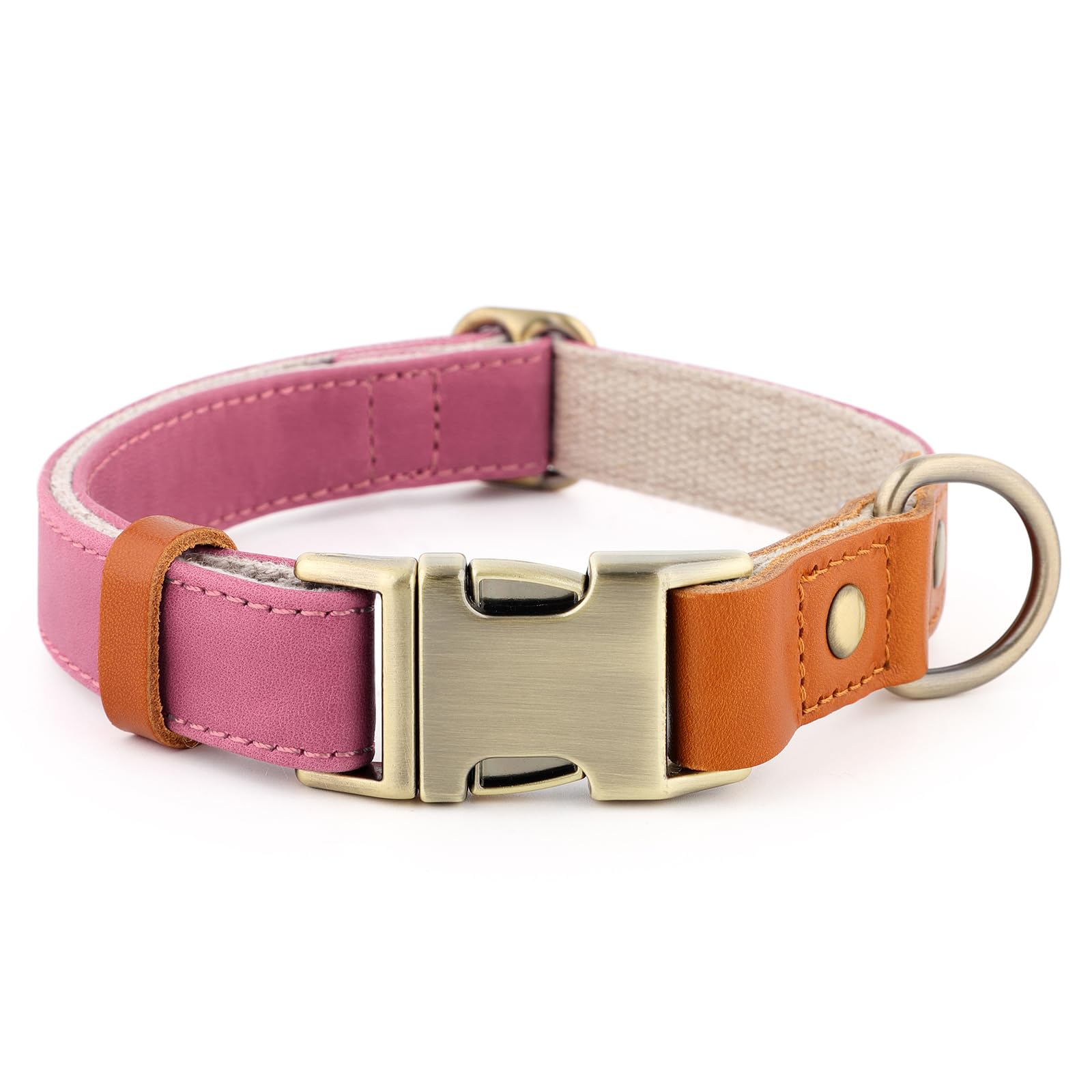 Plutus Pet Genuine Leather & Hemp Dog Collar - Adjustable Heavy Duty Pet Collar with Quick Release Metal Buckle, Soft & Stylish 