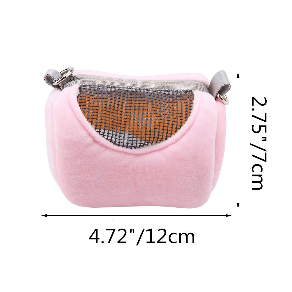 Dwarf Hamster Carrier Bag Portable Cylinder Warm Outdoor Bag With Adjustable Single Shoulder Strap (Pink)