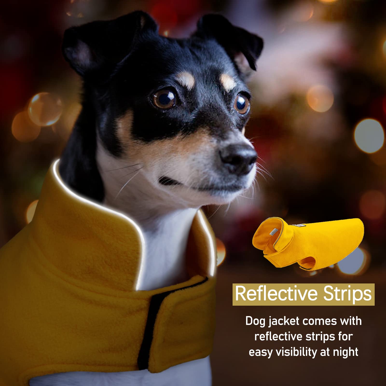 Dentrun Windproof Winter Warm Fleece Small Dog Coat Reversible Puppy Jacket Reflective Soft Pet Vest, Cold Weather Dog Sweater Apparel Leash Access Overcoat For Small Breeds, Yellow, S