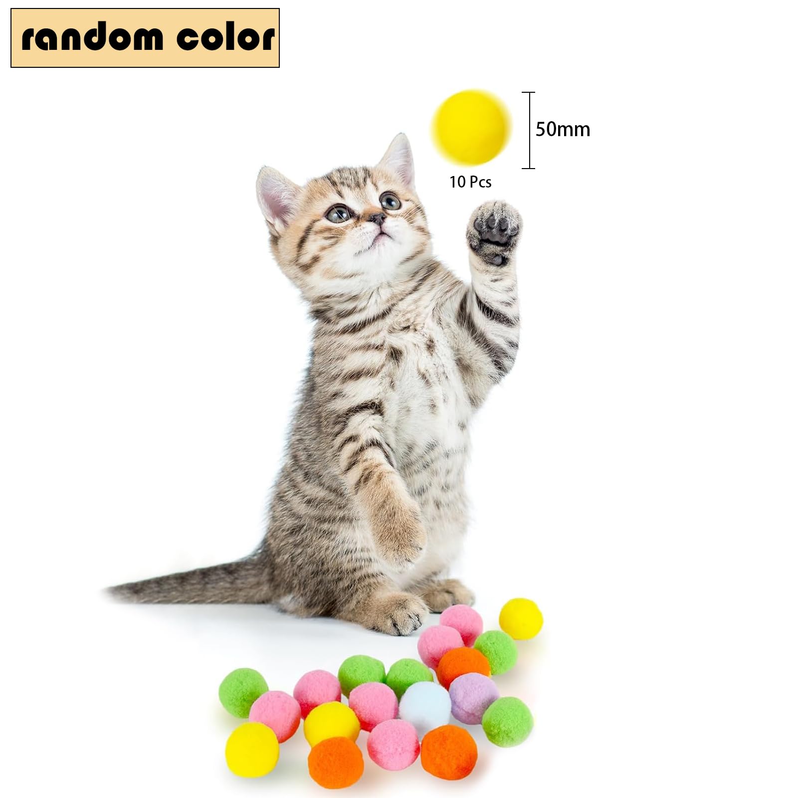 Thxutm Cat Toy Balls, 10Pcs Premium Soft Pom Pom Balls For Kittens, 1,9'' Funny Interactive Cat Pompom Toys For Bored Indoor Cat