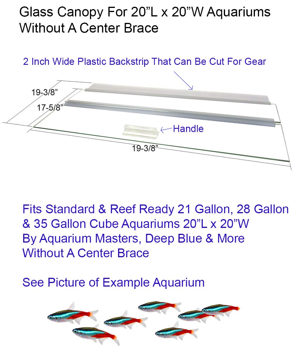 Glass Canopy For Aquariums With And Without Center Braces, 10 Gallon To 200 Gallon Aquariums (Tank Without Center Brace, 20' L X 20' W)