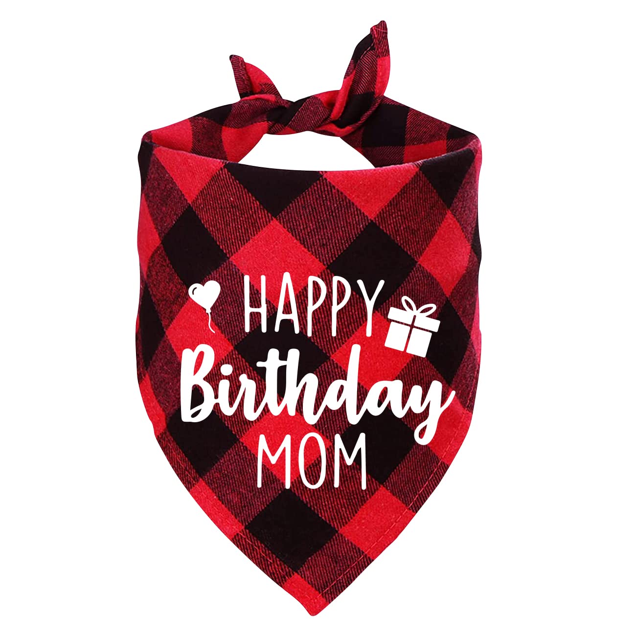 Ptzizi Funny Red Plaid Happy Birthday Mom Dog Printed Triangle Bandana, Small Medium Large Girl Pet Dog Birthday Party Scarf Bib