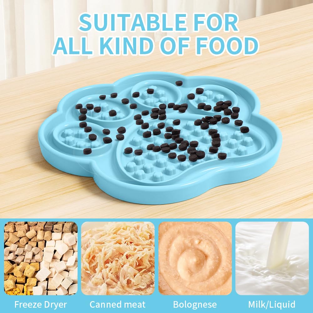 Ceramic Slow Feeder for Dogs & Cats, 8.8   Lick Mat and Puzzle Feeder Blue Cat Dish Slow for Anxiety Relief, Interactive Treats