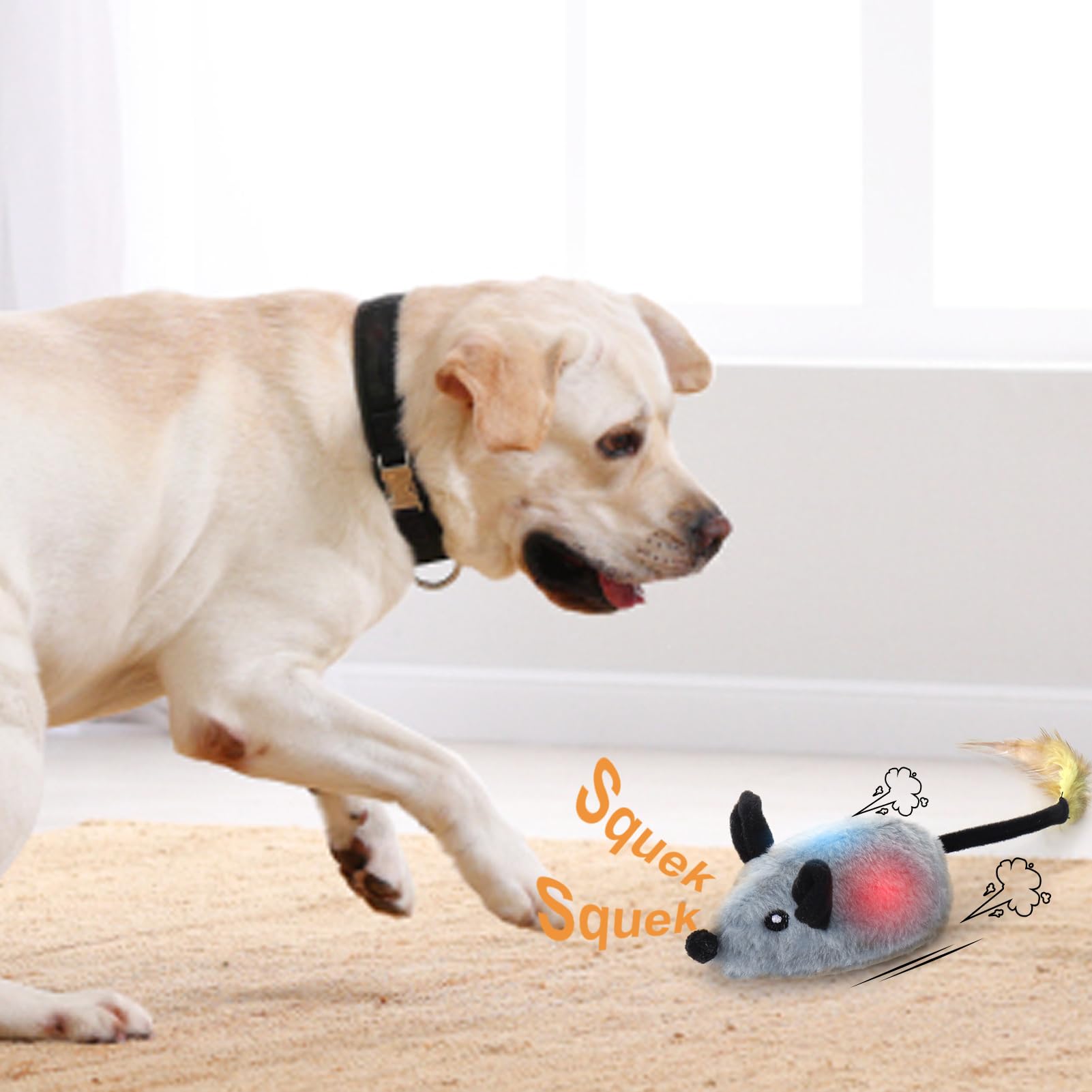 Baborui Interactive Escaping Mice Squeaky Toys With Lights & Auto-Turn, Rechargeable Moving Toys For Small/Medium/Large Dogs & C