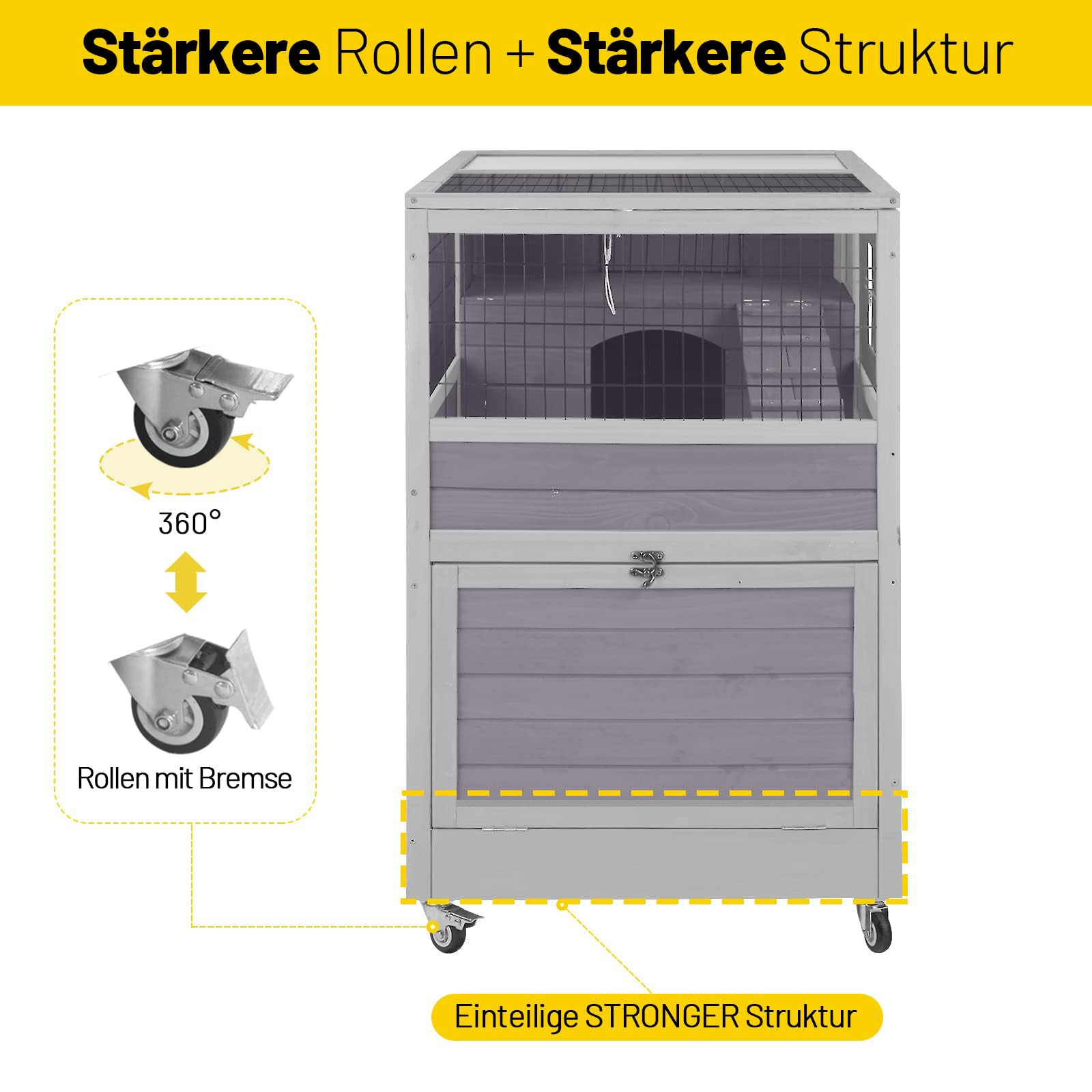 Aivituvin Rabbit Hutch Rabbit Cage Outdoor & Indoor On Wheels Bunny Cage With Deep No Leak Pull Out Tray,Upgrade Version (Gray)