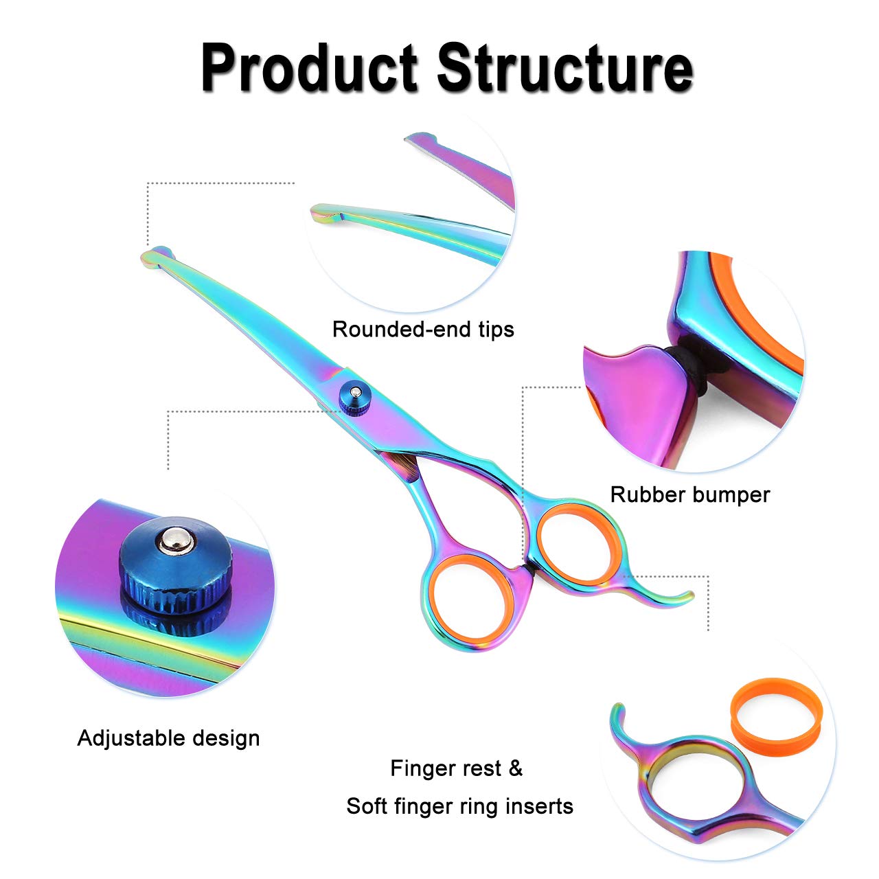 Mogoko Cat Dog Curved Scissors With Safe Round Tip, Stainless Steel Pet Grooming Shears