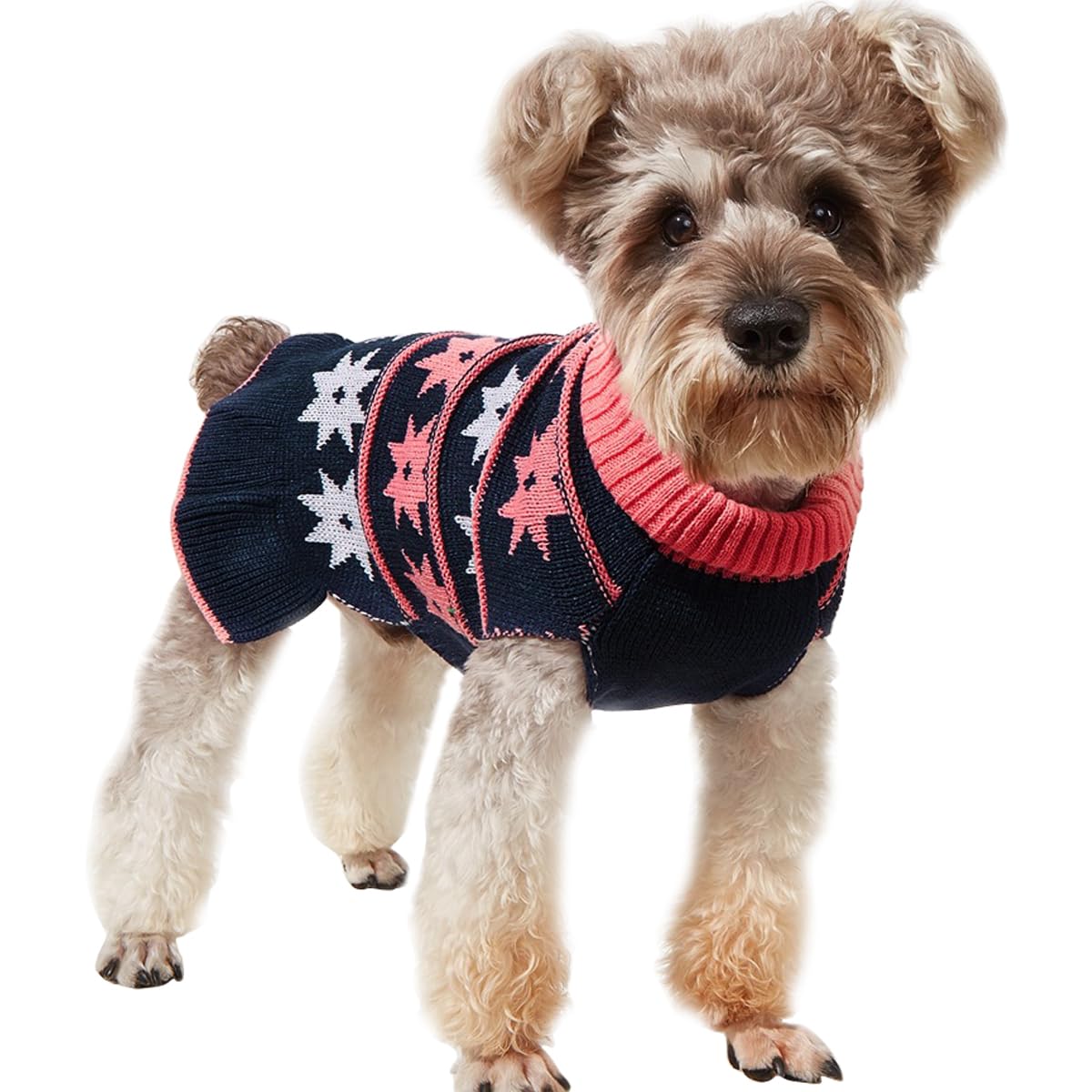 Jecikelon Pet Dog Sweaters for Small Dogs Dress with Snow Knitwear Turtleneck Pullover Dog Clothes Warm Winter Puppy Sweater Lon