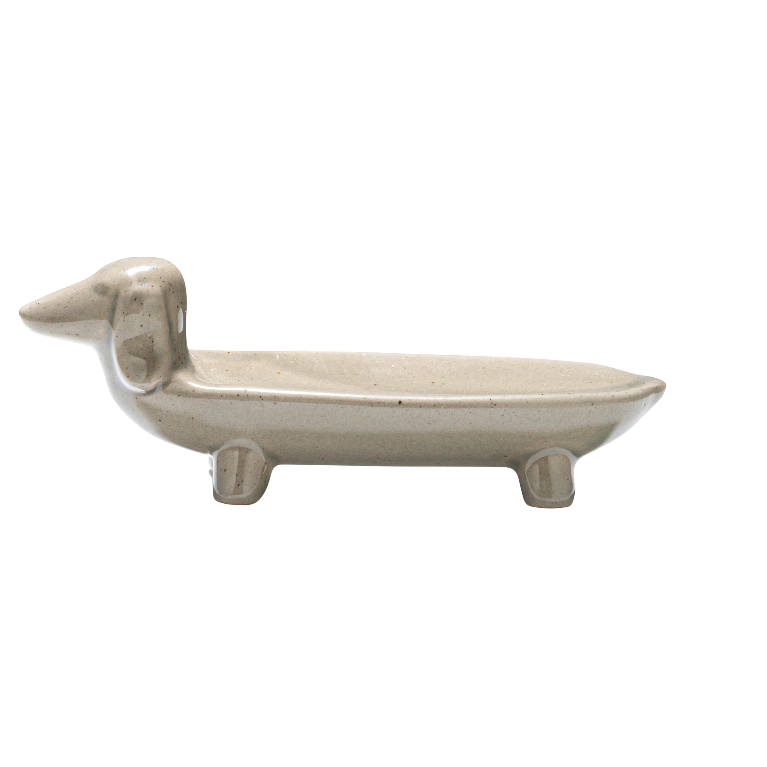 Creative Co-Op Elongated Ceramic Dachshund Dog Dish, Grey