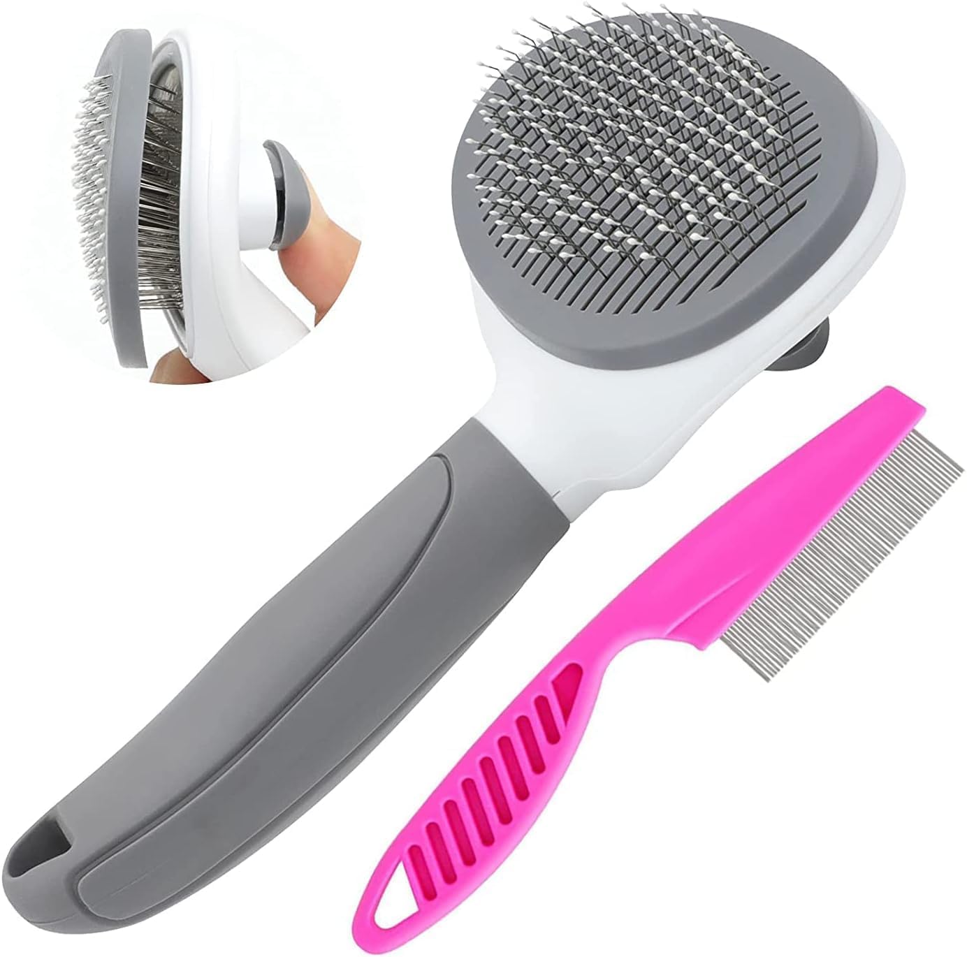 Cat Brushes For Indoor Cats, Dog Brush For Shedding With Metal Cat Comb, Self Cleaning Pet Hair Brush With Release Button For Gr