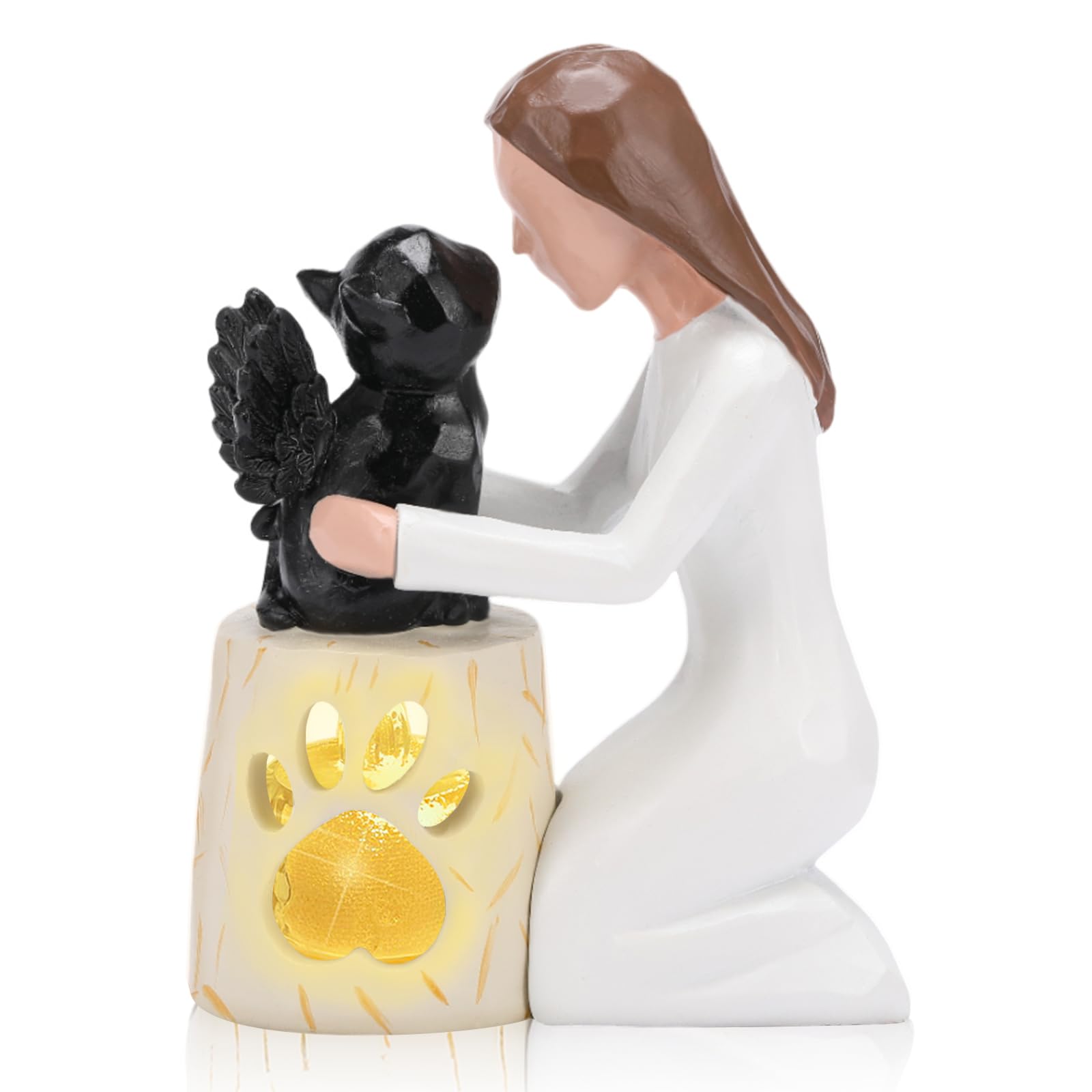 Seawah Cat Memorial Gifts For Loss Of Cat - Sympathy Gifts For Cat Lover - Hand-Painted Angel Cat Candle Holder Figurine Statue 
