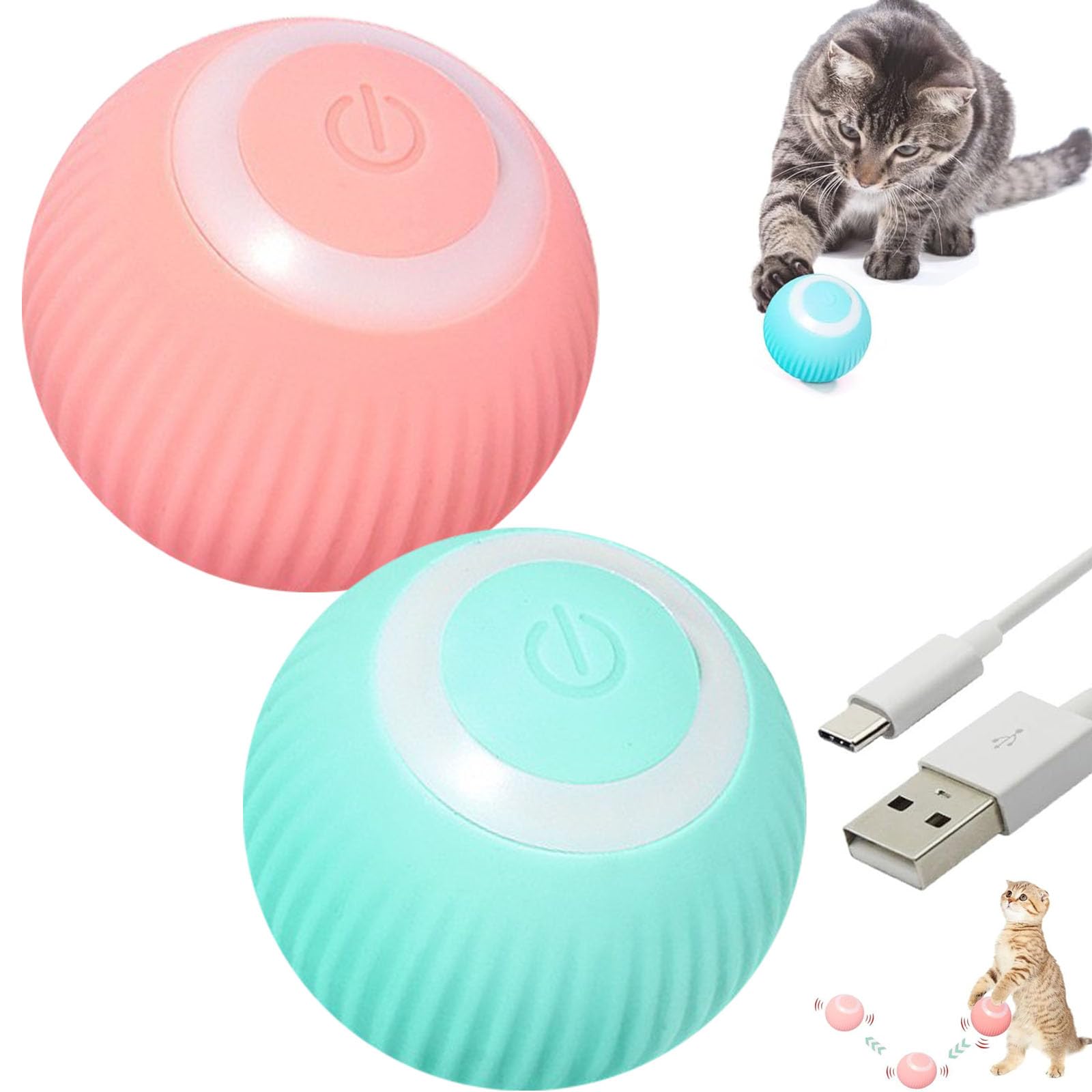 Power Ball 2.0 Interactive Cat Toy, Smart Automatic Rolling Ball For Indoor Cats, Usb Charging (Pink & Blue)