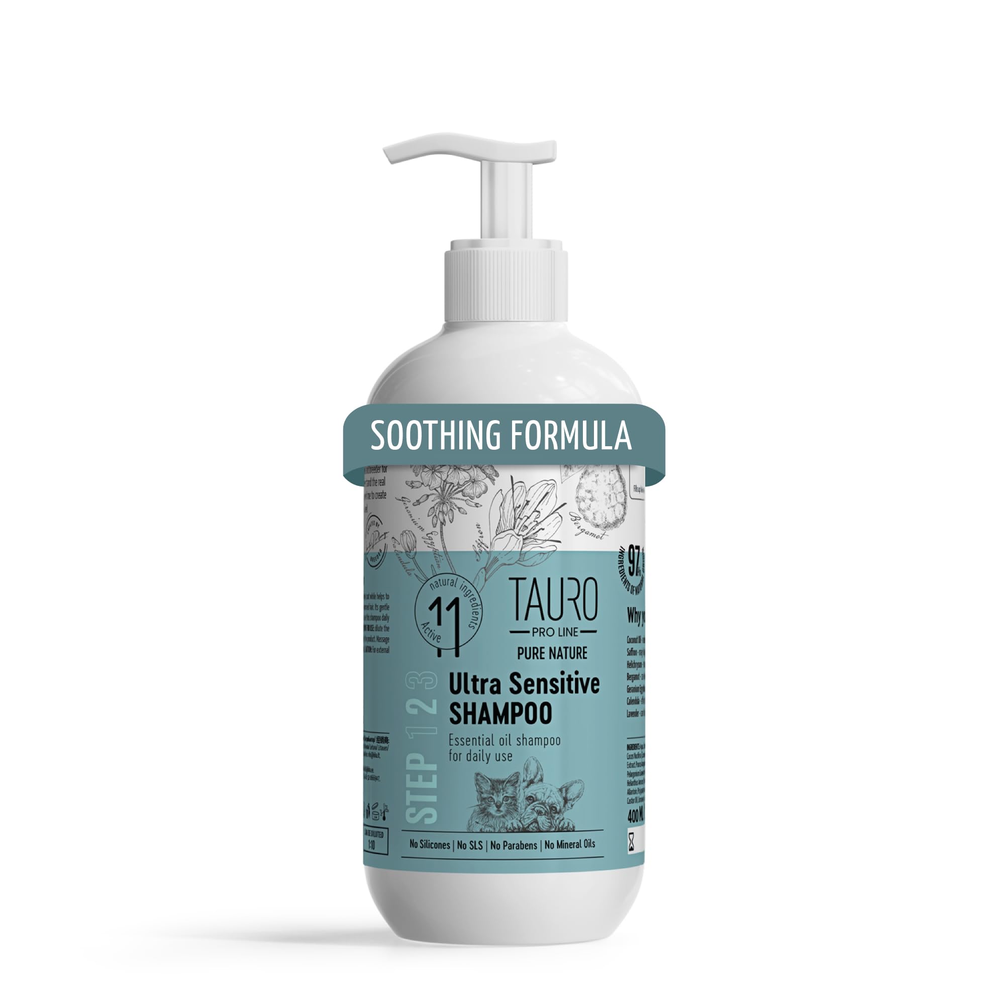 Tauro Proline Pure Nature Ultra Sensitive Shampoo For Dogs And Cats With Sensitive Skin & Coat Sulfate Parabens Sls Free Natural