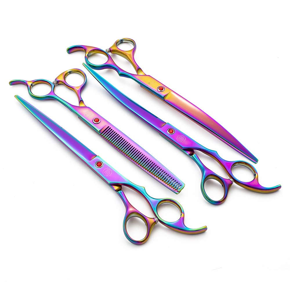 Moontay Professional 8.0' Dog Grooming Scissors Set, 4-Pieces Straight, Upward Curved, Downward Curved, Thinning/Blending Shears For Dog, Cat And Pets, Jp Stainless Steel, Multicolour
