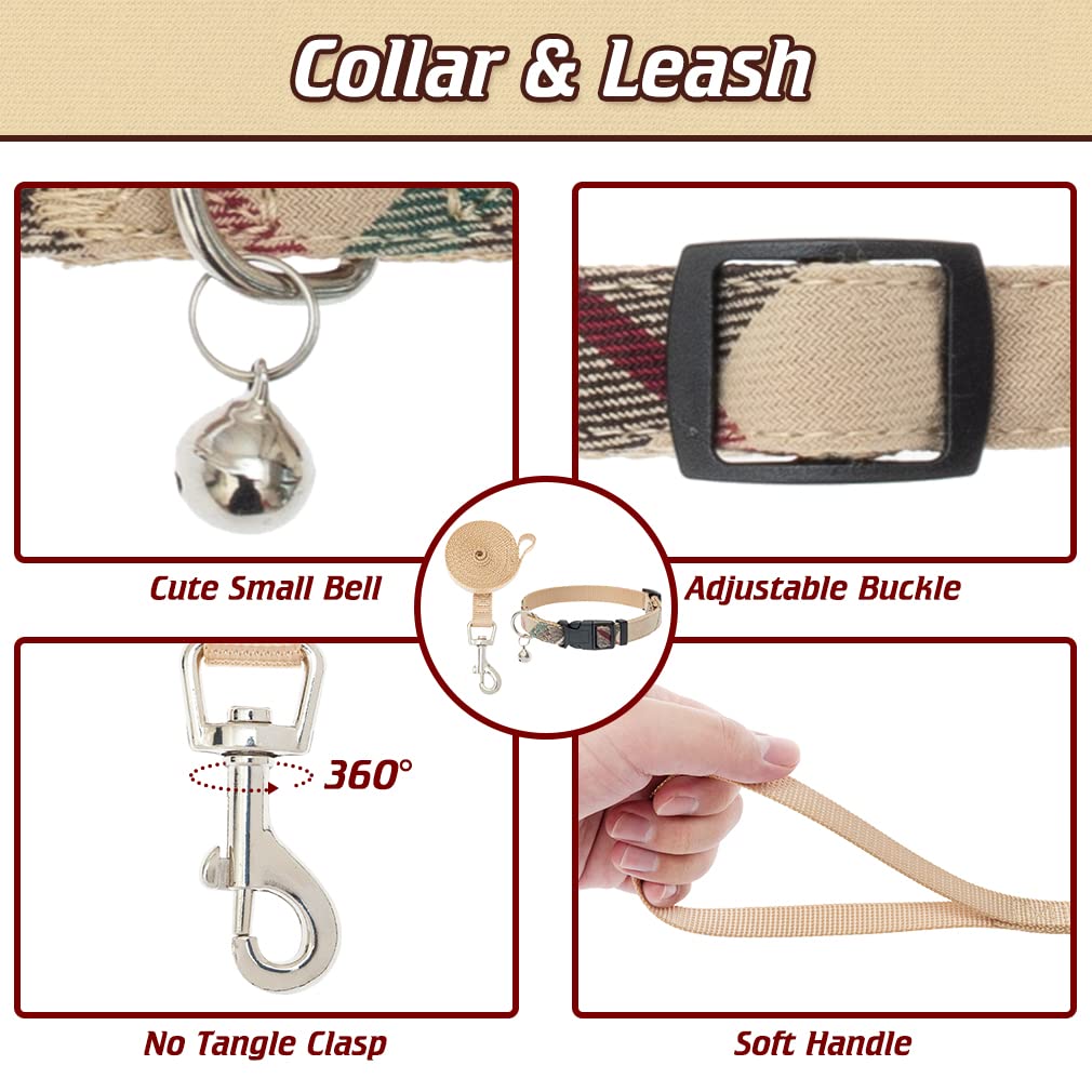 Expawlorer Classic Plaid Puppy Harness - Small Dog Collar And Leash With Airtag Holder Case - Soft Mesh Padded Adjustable Dog Ve