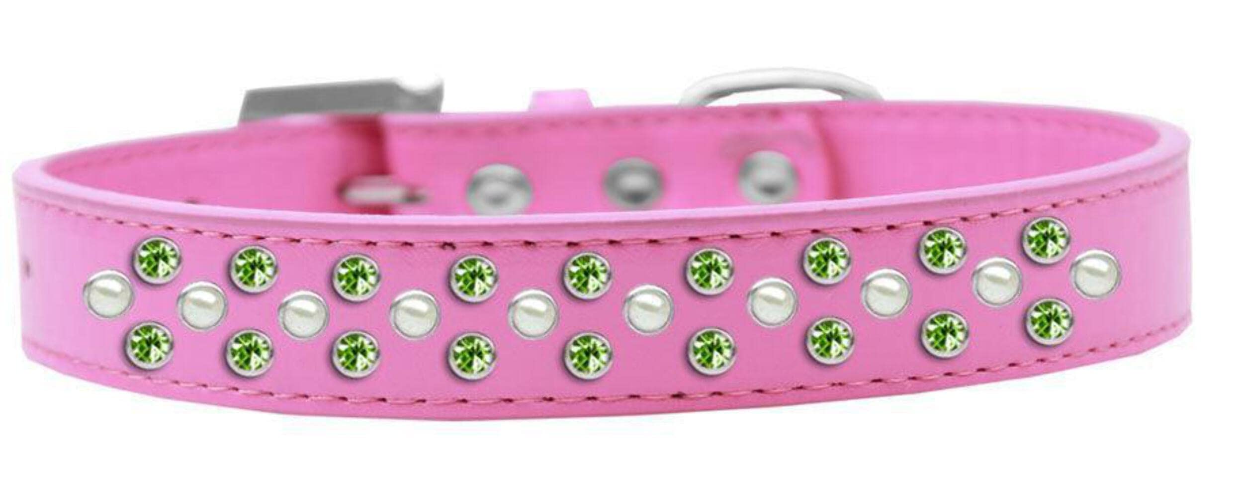Mirage Pet Products Sprinkles Dog Collar with Pearl and Lime Green Crystals, Size 20, Black