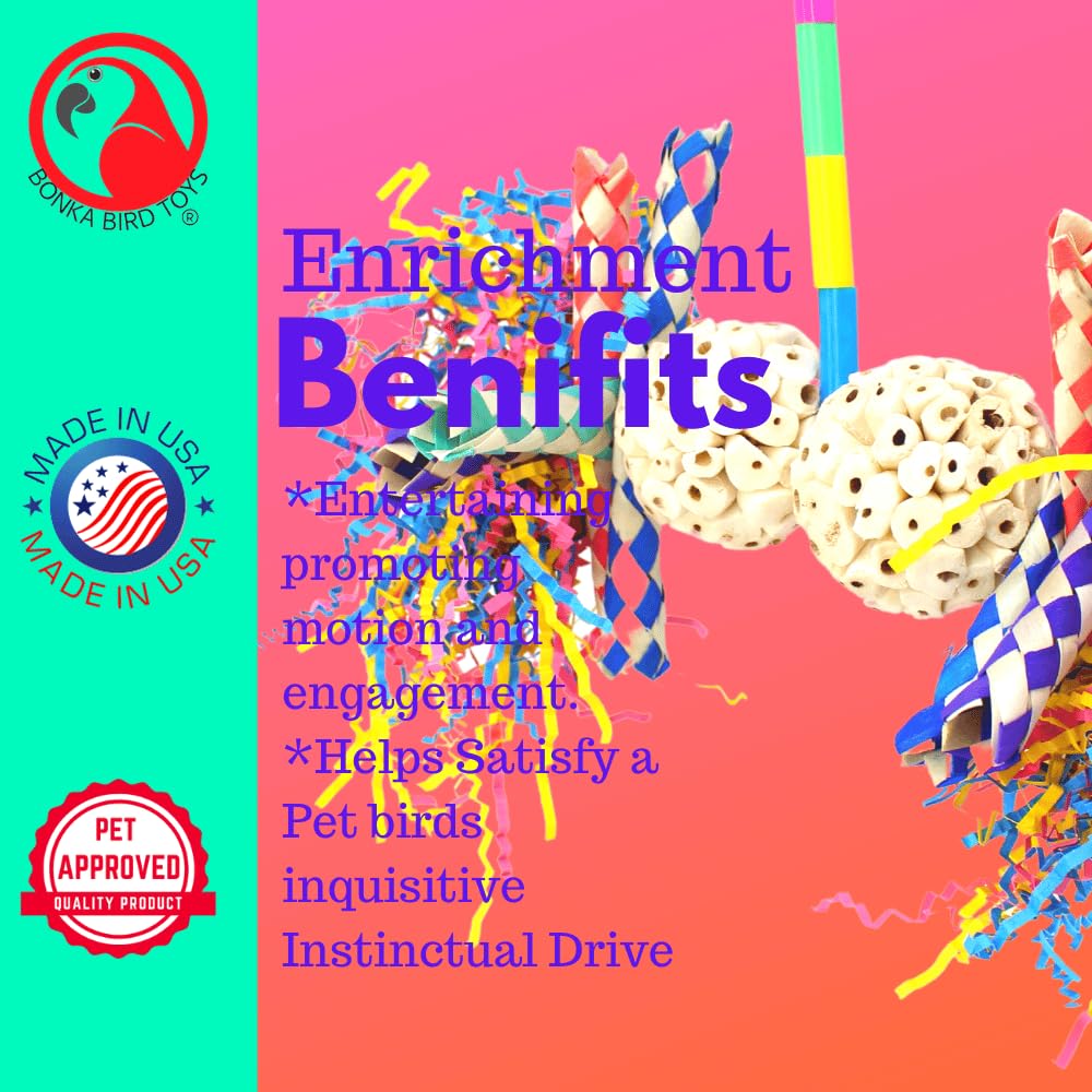 3615 Fuzzy Atta Bonka Bird Toys Colorful Fuzzy Sola Parrot Cockatoo Amazon Conure Parakeet Budgie Finch Canary African Grey