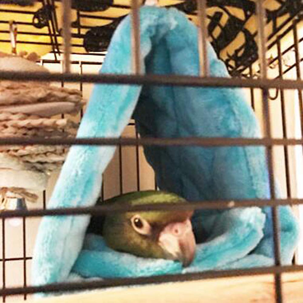 Cdycam Plush Pet Bird Hut Nest Hammock Hanging Cage Warm Nest Happy Snuggle Cave Tent (Blue, Small)