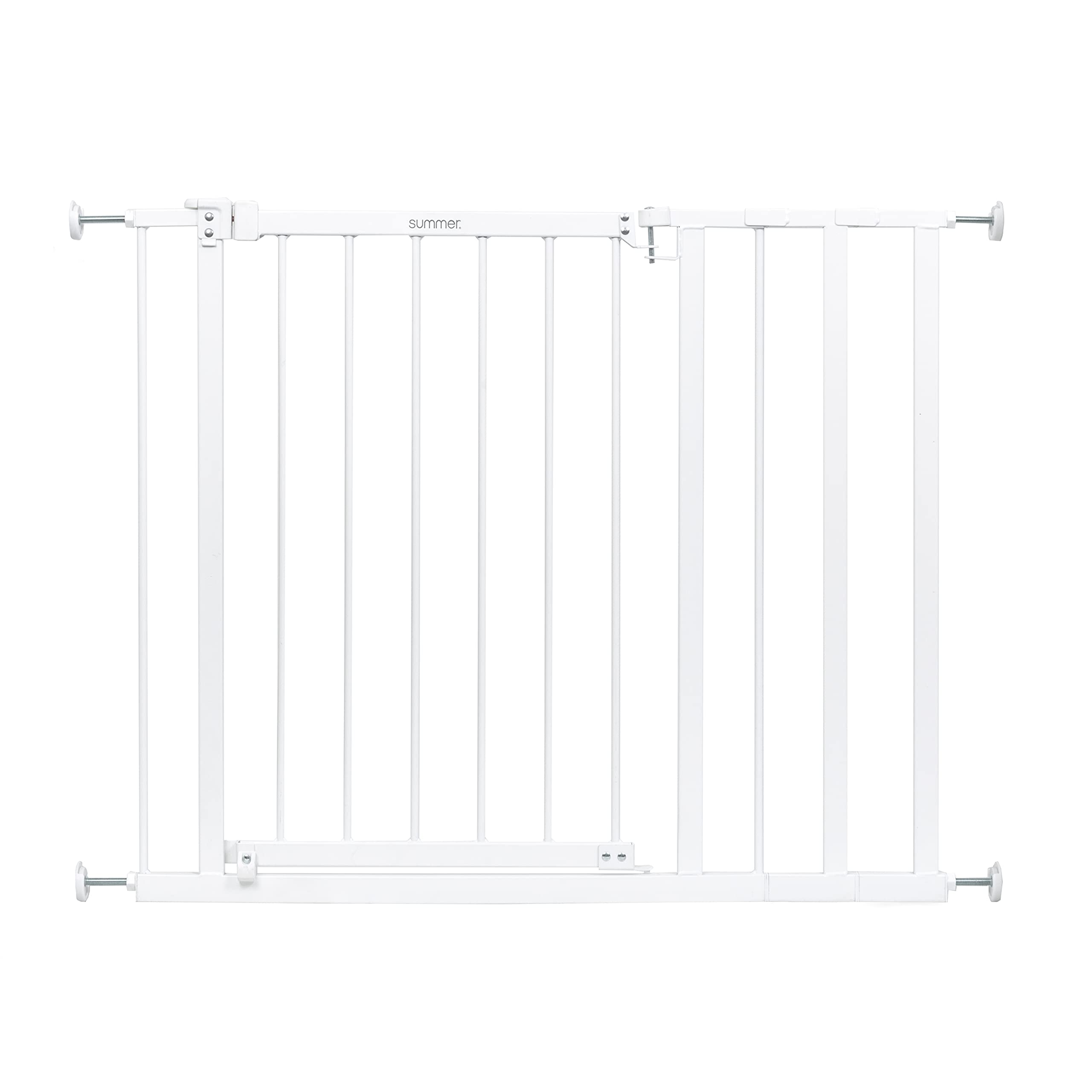 Summer Infant Everywhere Extra Wide Walk-Thru Safety Pet And Baby Gate, 28.75' - 39.75' Wide, 30' Tall, Pressure Or Hardware Mounted, Install In-Between Rooms, Doorways & Stairways - White Metal