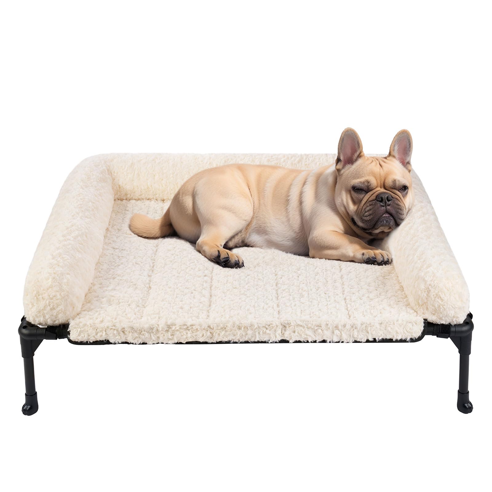 Veehoo Cooling Elevated Dog Bed Add Removable Deluxe Rose Plush Bolster Cushion Mat, 35'' X 22'' Washable Dog Couch Bed, Raised 