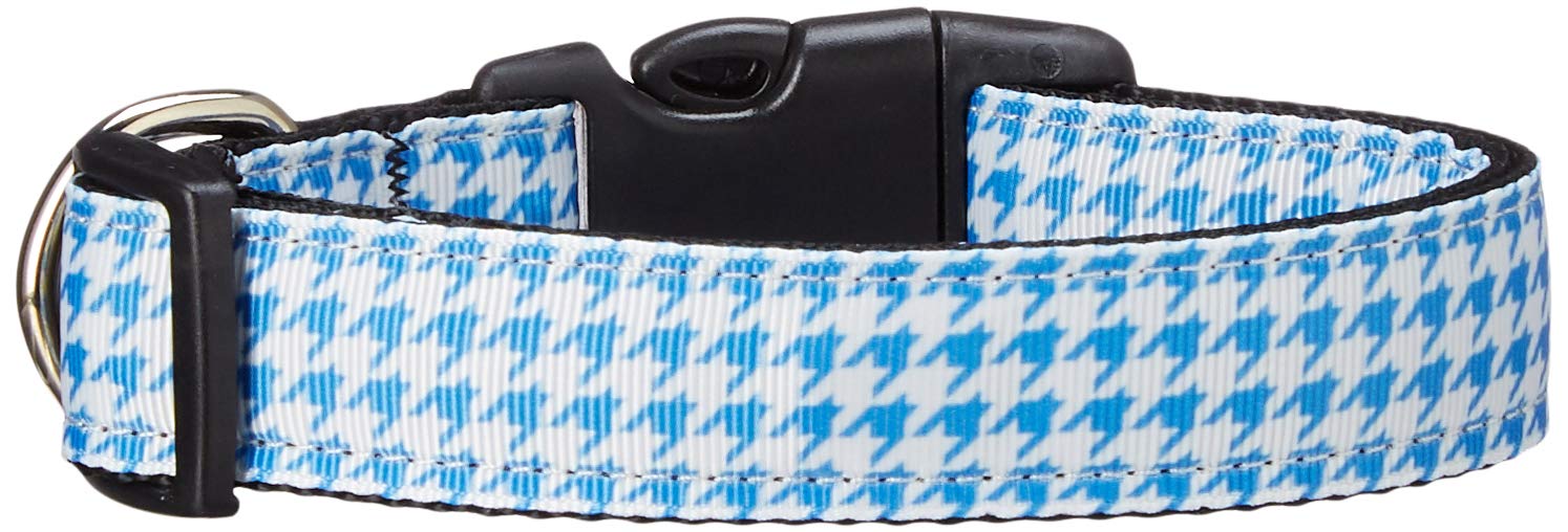 Pet Dog & Cat Nylon Collar or Leash, &quot;Houndstooth Blue&quot; MD Collar