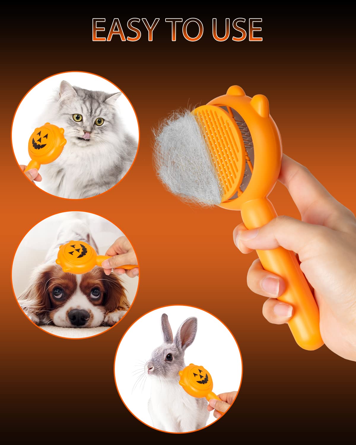 Pumpkin Cat Brush With Release Button, Awpland Pumpkin Shape Dog Self Cleaning Hair Brush, Deep Cleaning Dog Grooming Supplies For Long Or Short Haired Cats Dogs Puppy Rabbits